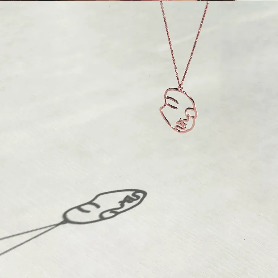 Femme Necklace 925 Silver with Gold Overlay Face Pendant