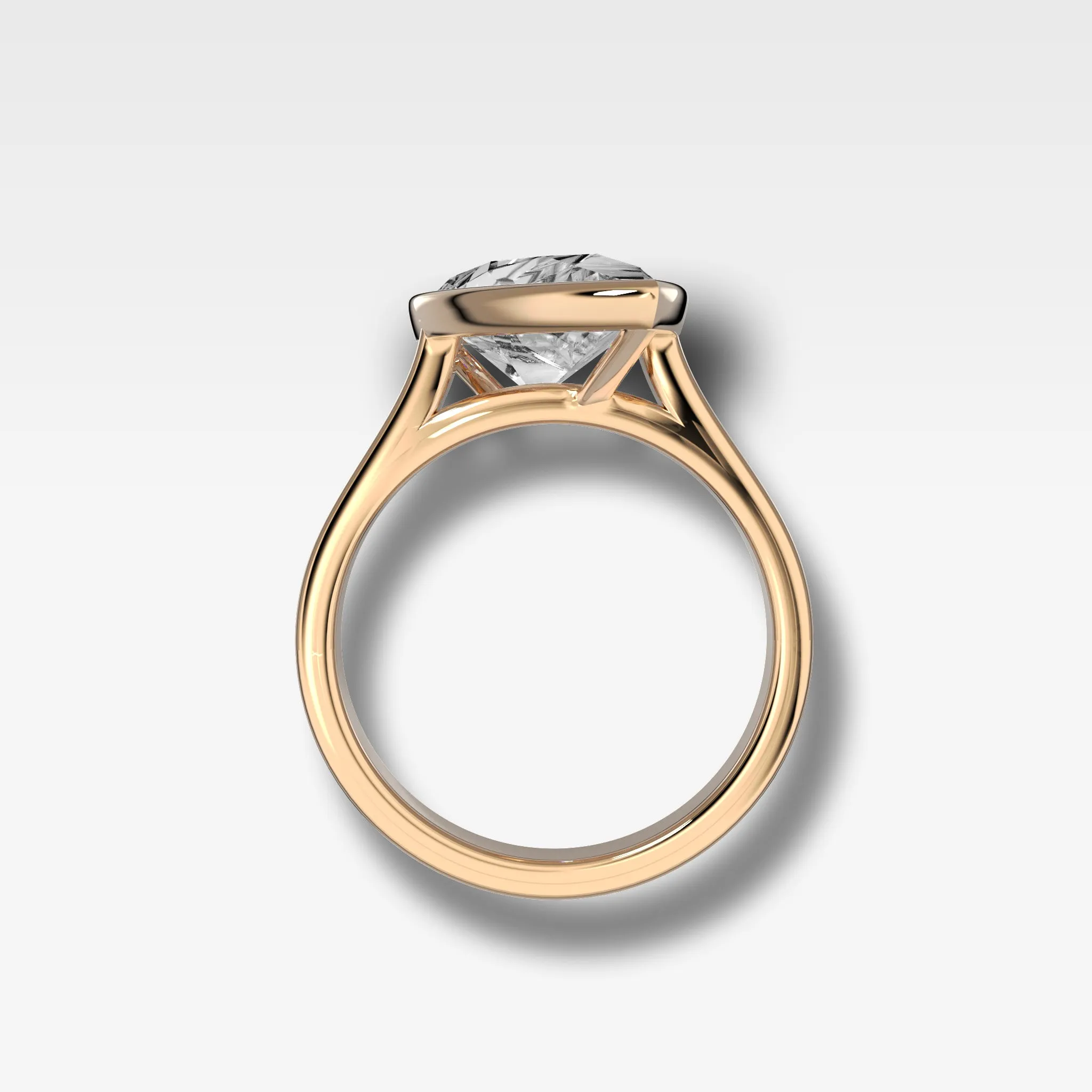 Finest Bezel Set Engagement Ring With Tilted Pear