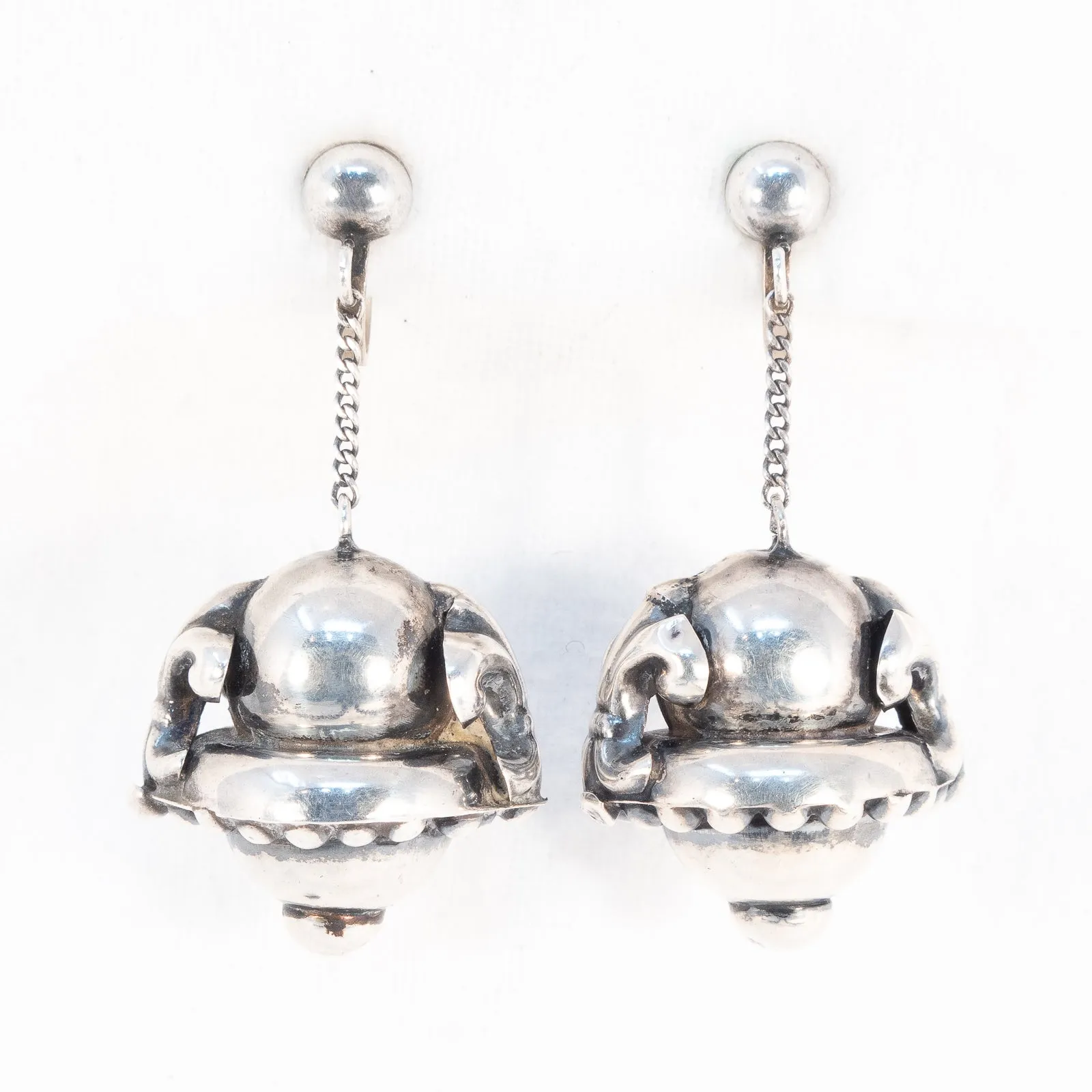 Fleur de Lis Sterling Silver Ball Dangle Earrings