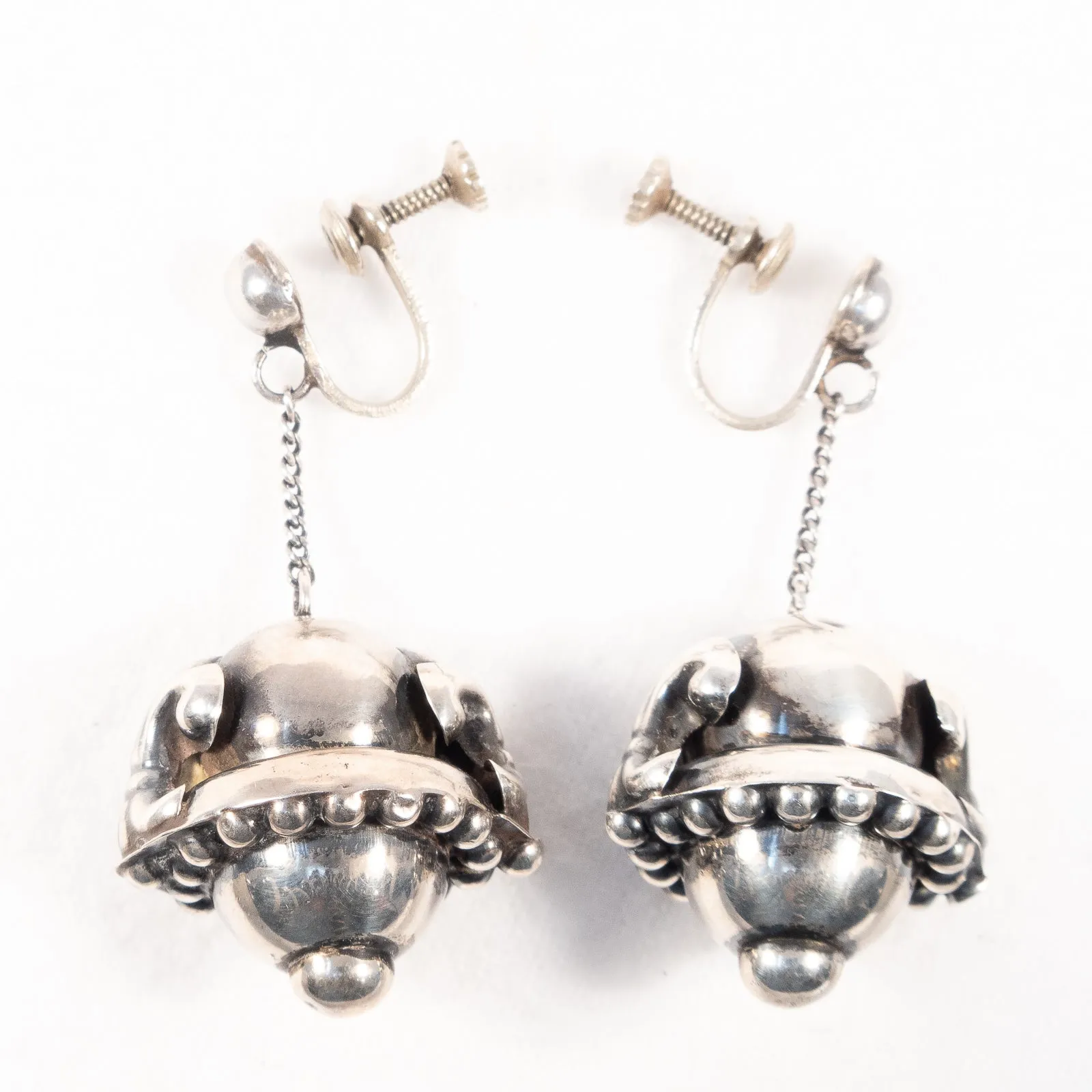Fleur de Lis Sterling Silver Ball Dangle Earrings