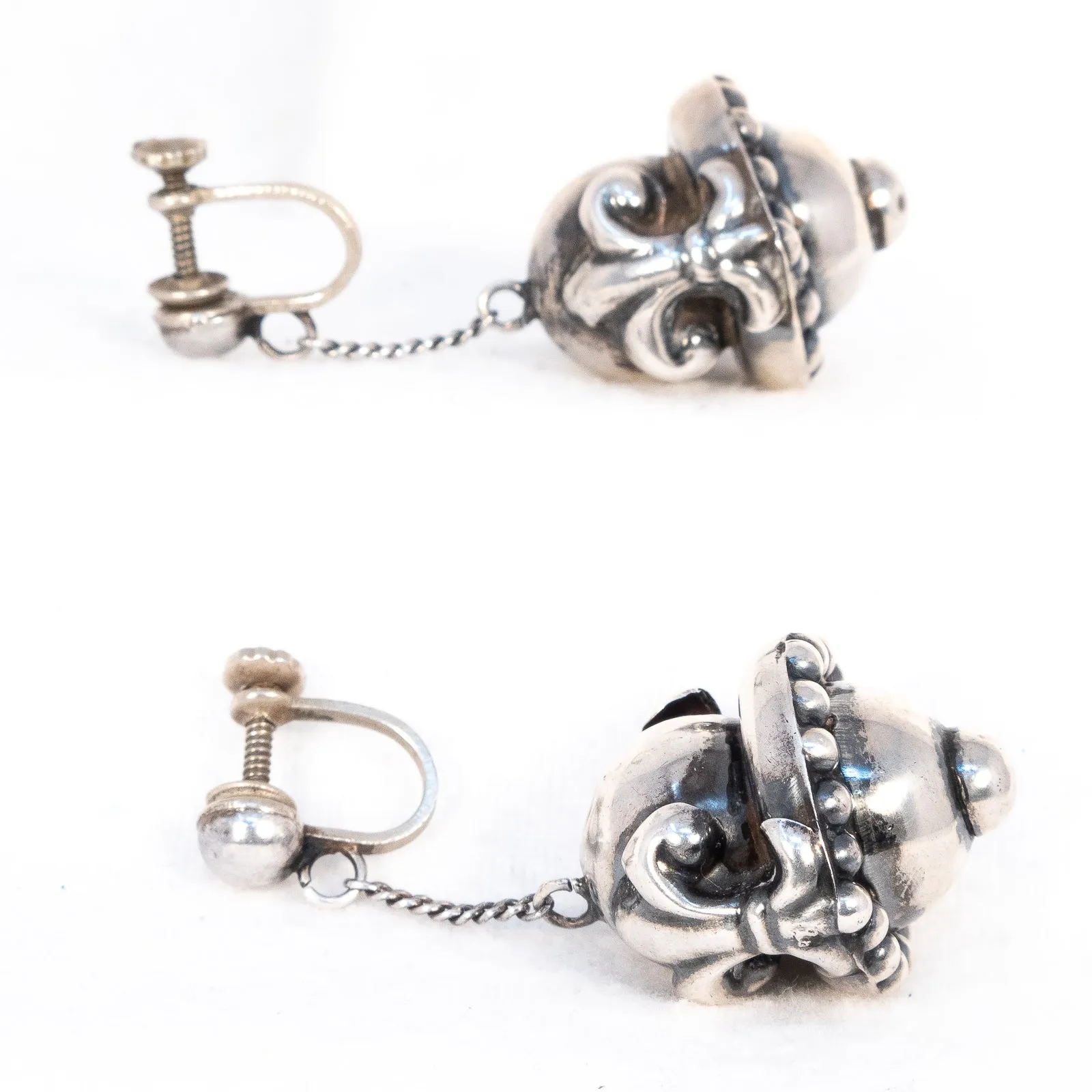 Fleur de Lis Sterling Silver Ball Dangle Earrings