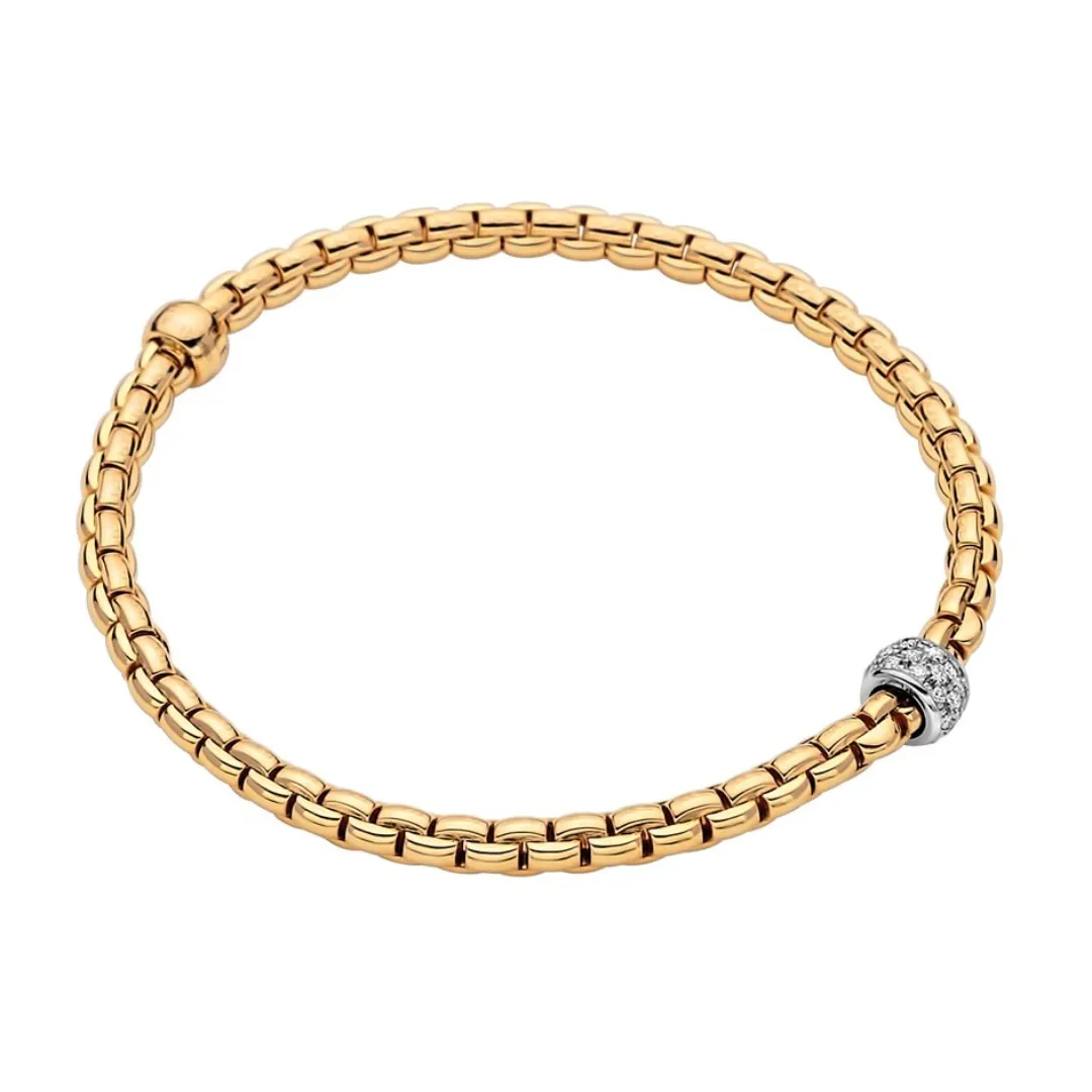 Fope Eka 18k Yellow Gold Flex'It Bracelet with Diamond Rondel - Size Large