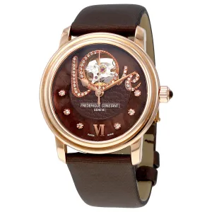 Frederique Constant Chocolate Guilloche Mother of Pearl Leather Ladies Watch FC-310CLHB2P4
