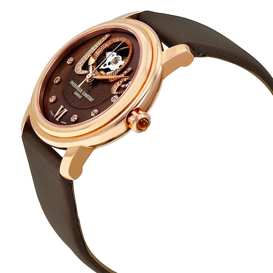 Frederique Constant Chocolate Guilloche Mother of Pearl Leather Ladies Watch FC-310CLHB2P4