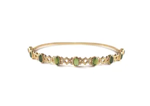 Freestyle bracelet with Green Cabochon Tourmaline and Diamond Rhombus