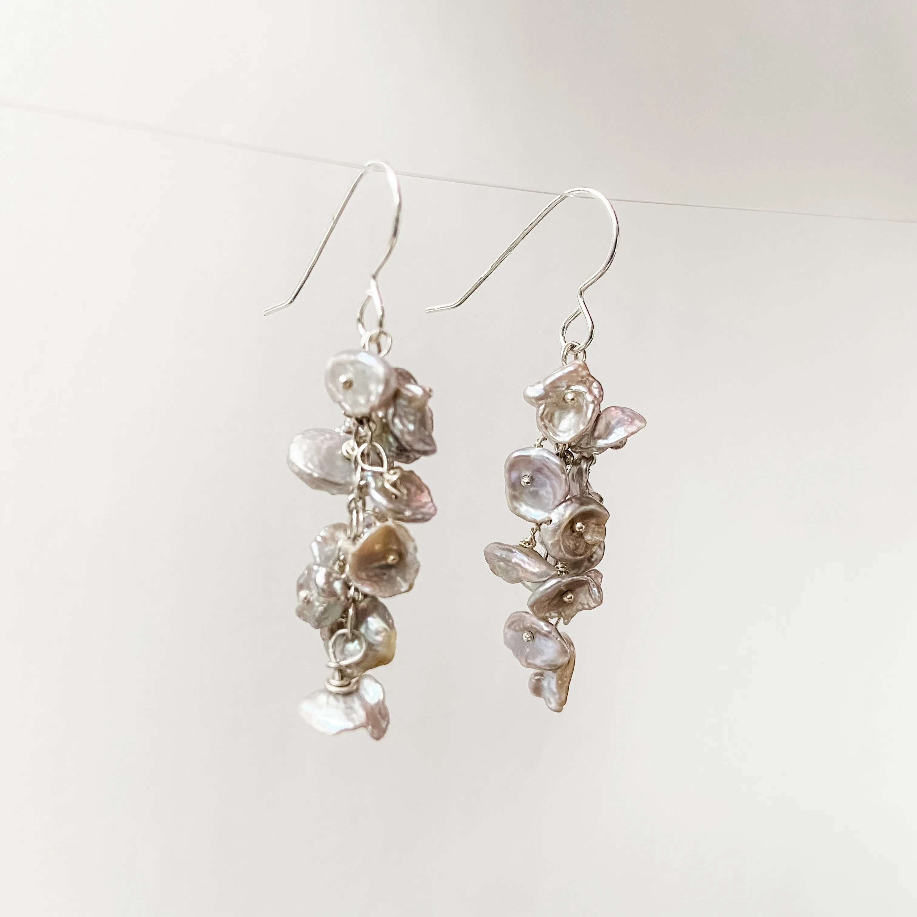 Freshwater Petal Cluster Earrings-Silvery White