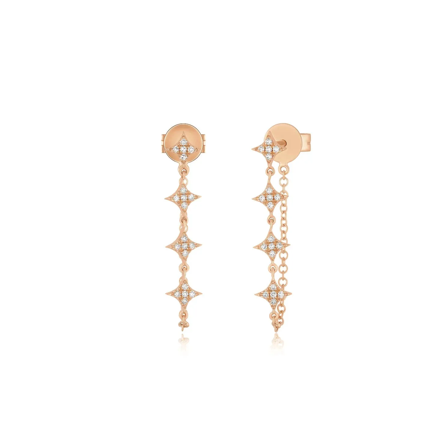 Front Back Multi Diamond Chain Stud Earrings