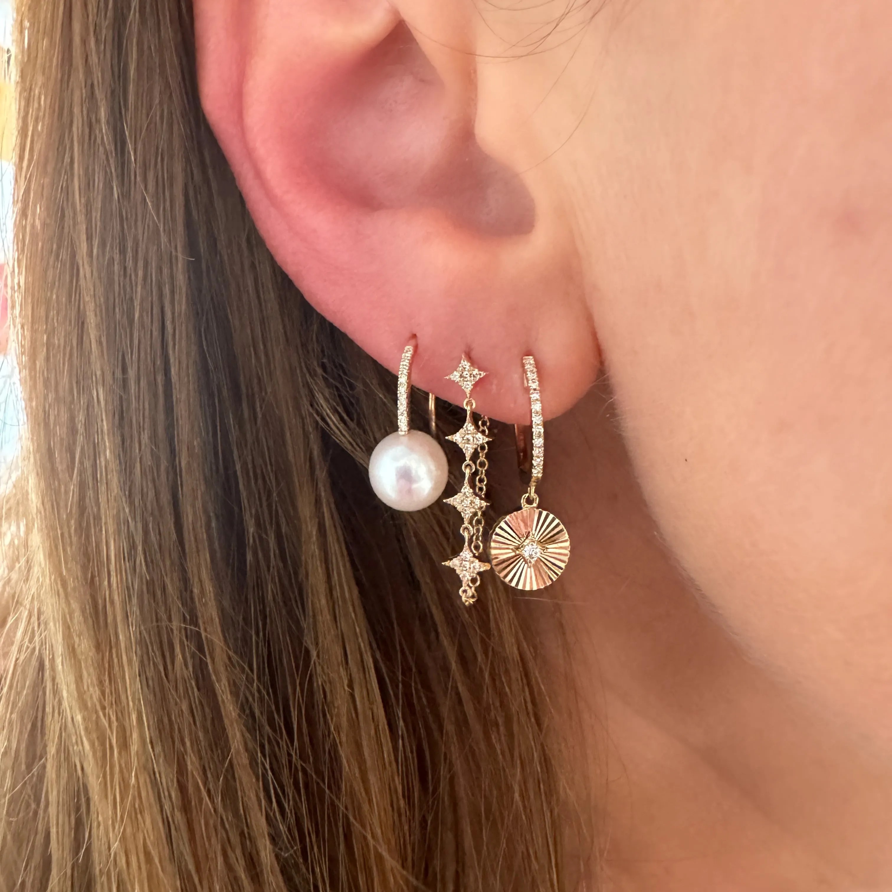 Front Back Multi Diamond Chain Stud Earrings