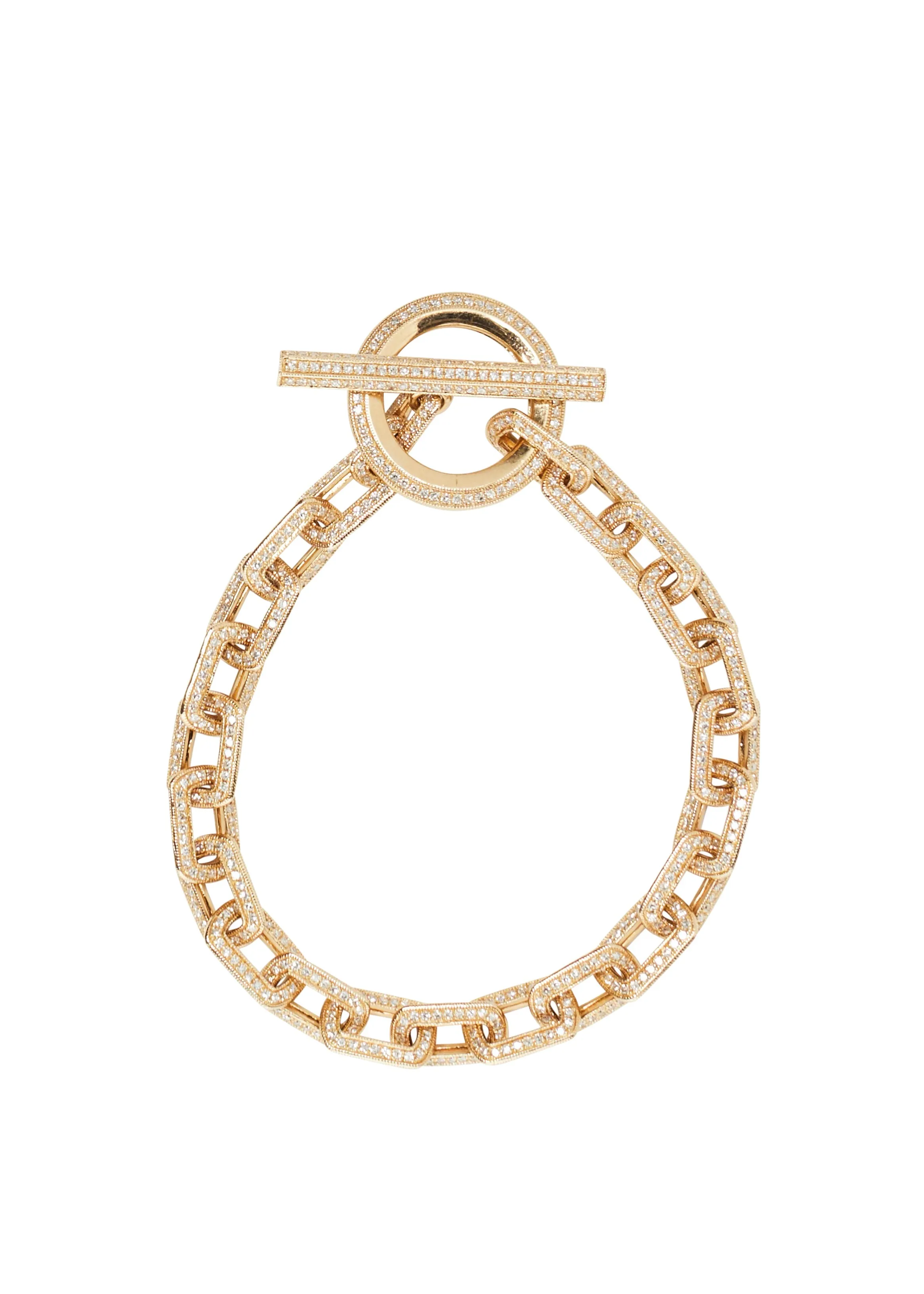 Full Diamond Pave Gold Toggle Link Bracelet
