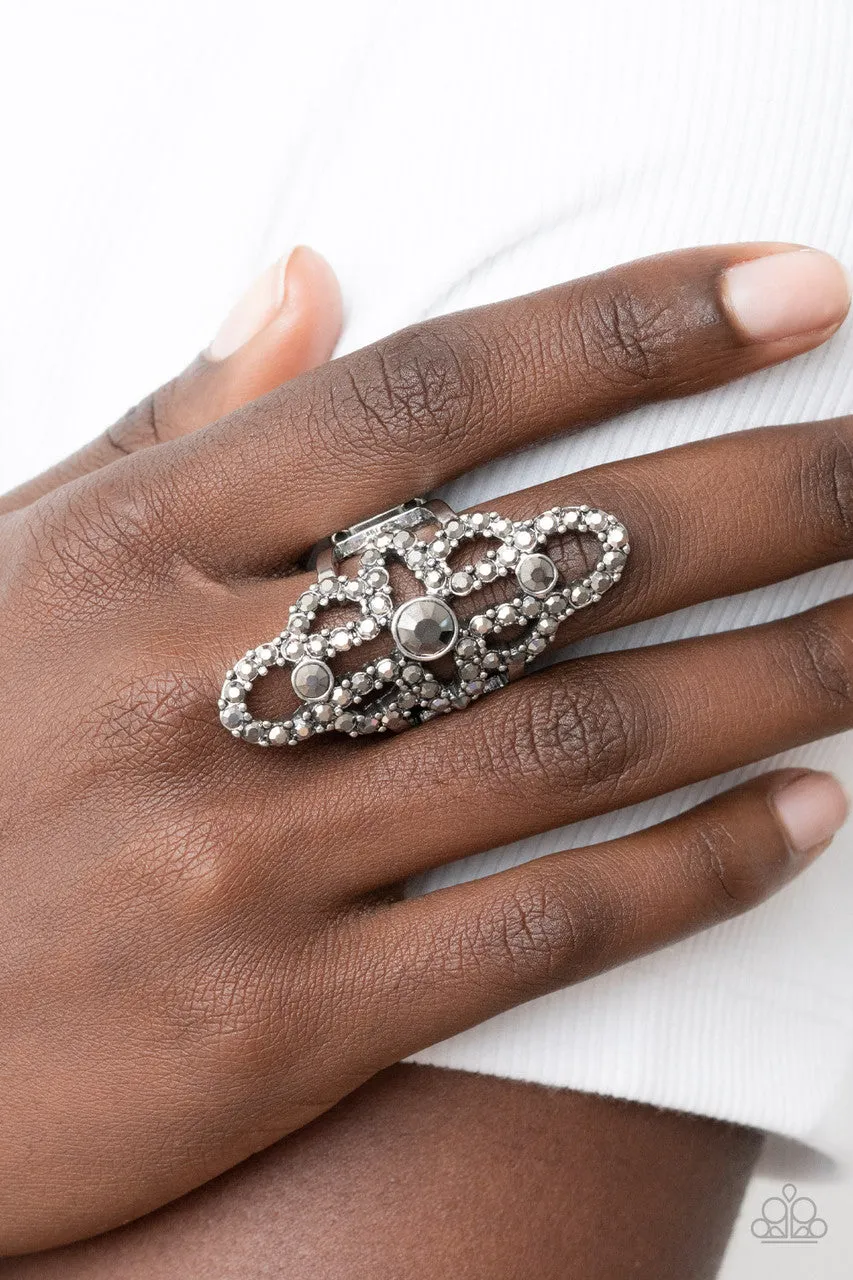 Futuristic Free Spirit Silver Hematite Rhinestone Paparazzi Ring