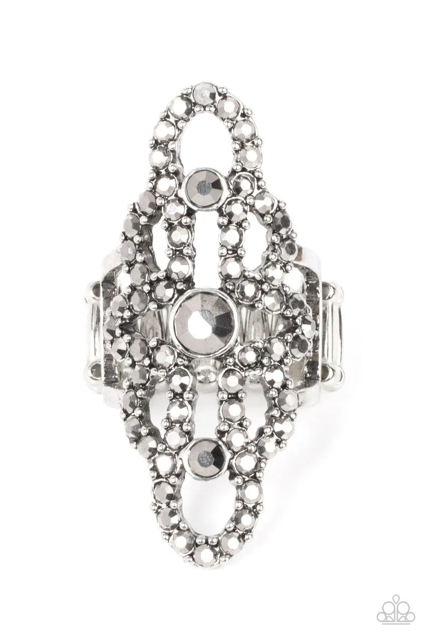 Futuristic Free Spirit Silver Hematite Rhinestone Paparazzi Ring