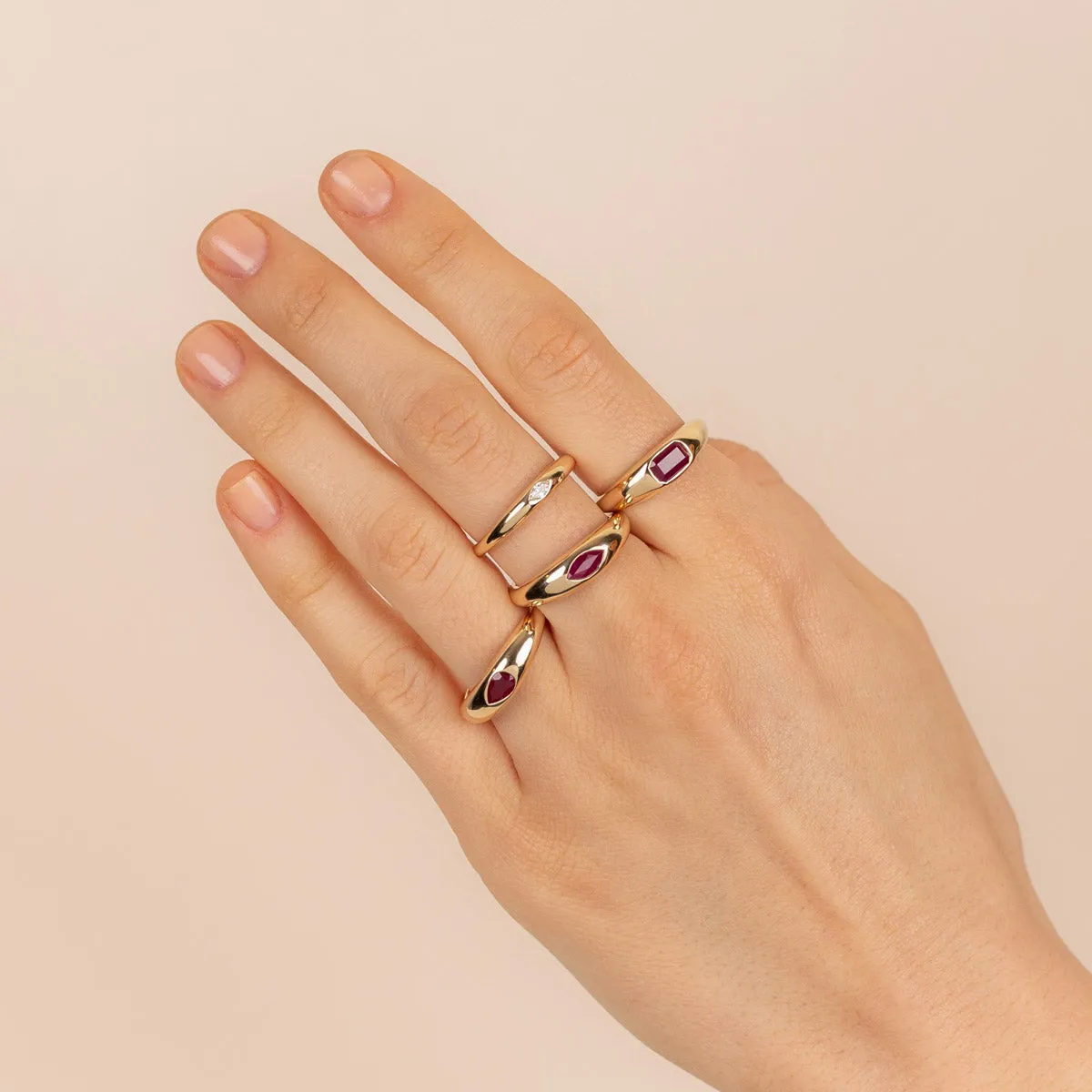 Gemstone Teardrop Dome Ring 14K