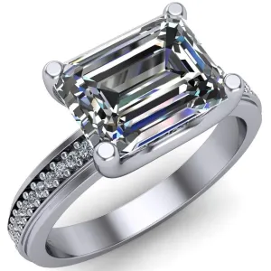 Gia Emerald Center Stone Diamond Channel Comfort Band 4 Prong Ring