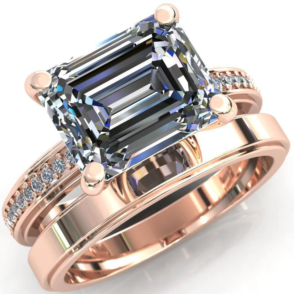 Gia Emerald Center Stone Diamond Channel Comfort Band 4 Prong Ring