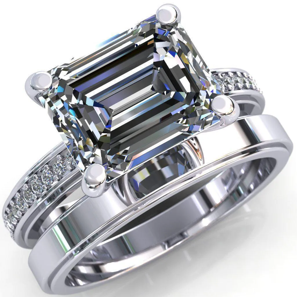 Gia Emerald Center Stone Diamond Channel Comfort Band 4 Prong Ring