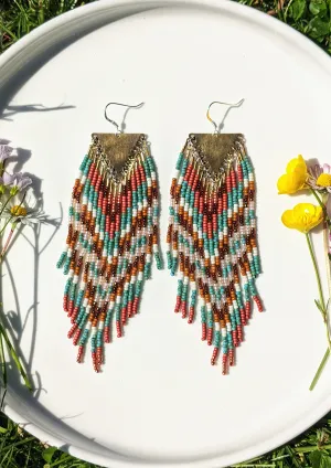 Gloria Coral Turquoise Beaded Earrings