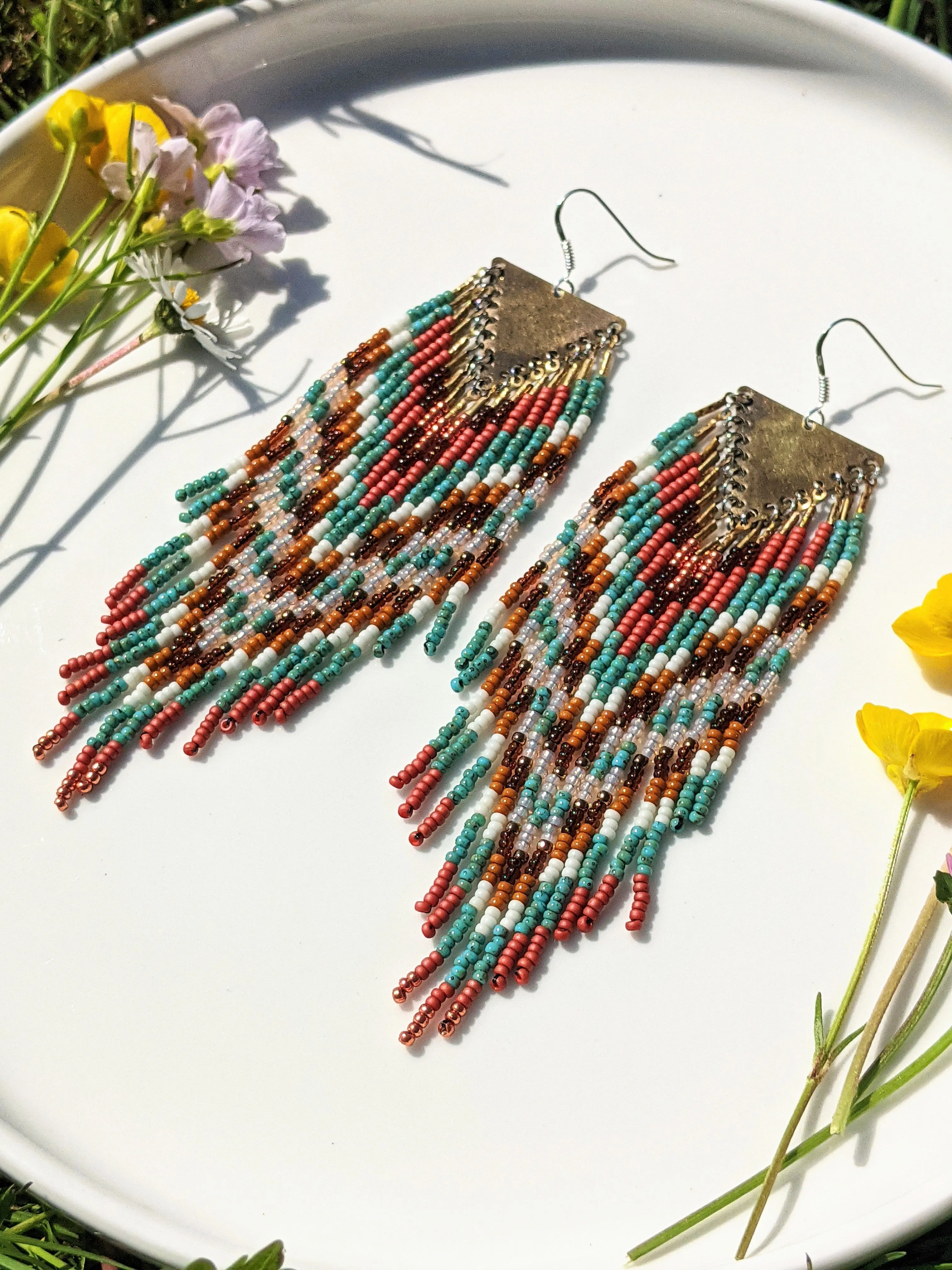 Gloria Coral Turquoise Beaded Earrings