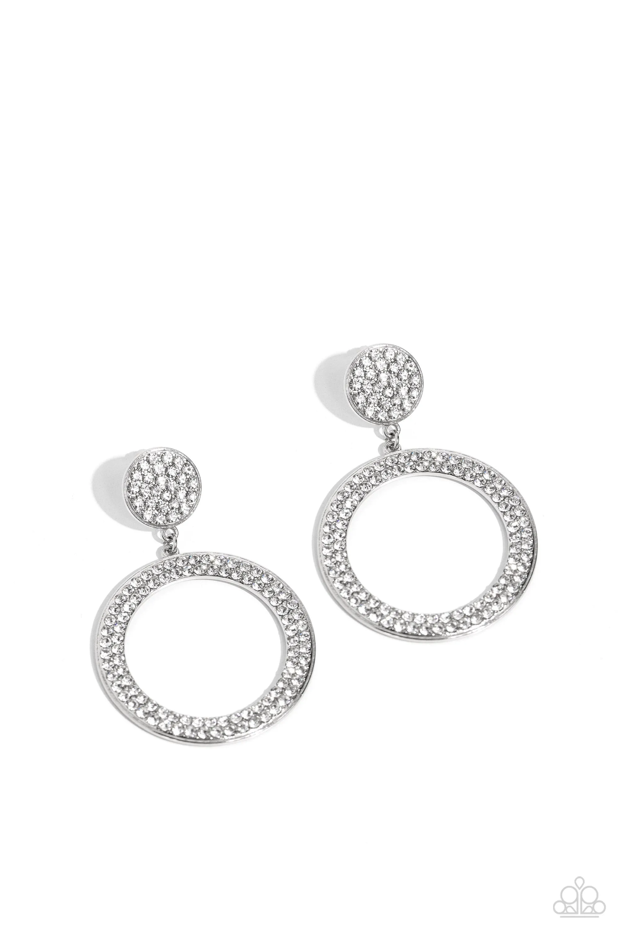 GLOW You Away - White - Rhinestone Encrusted Hoop Paparazzi Post Earrings