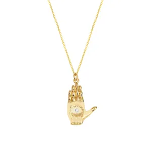 GOLD & DIAMOND EVIL EYE HAND NECKLACE