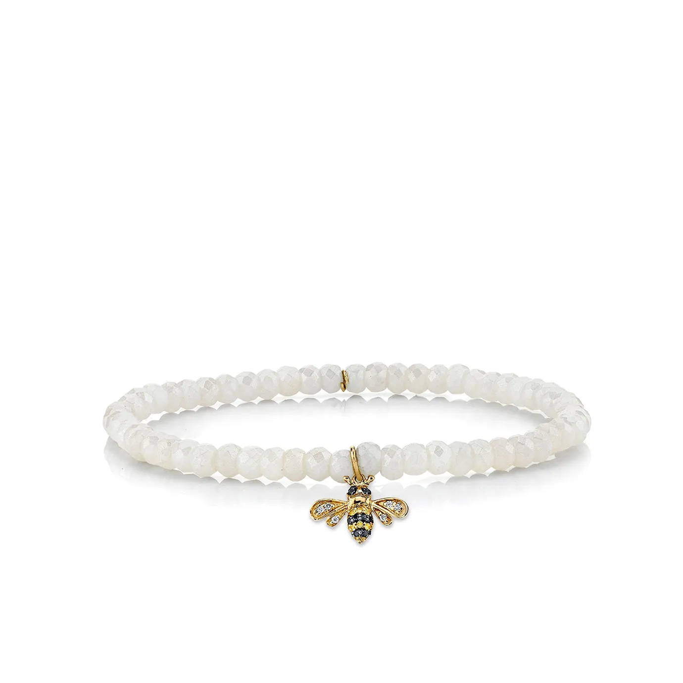 Gold & Diamond Small Bee on Rainbow Moonstone