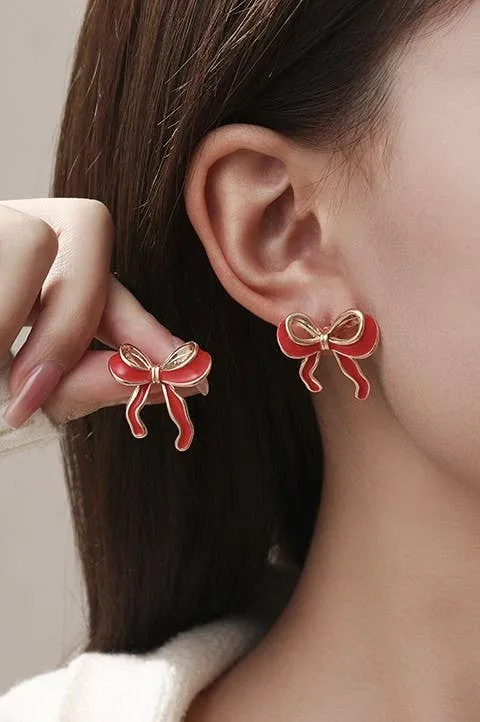 Gold & Pink Bow Earrings