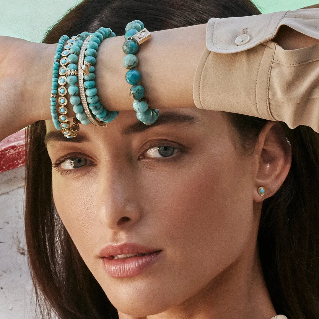Gold & Turquoise Fluted Single Stone Stud