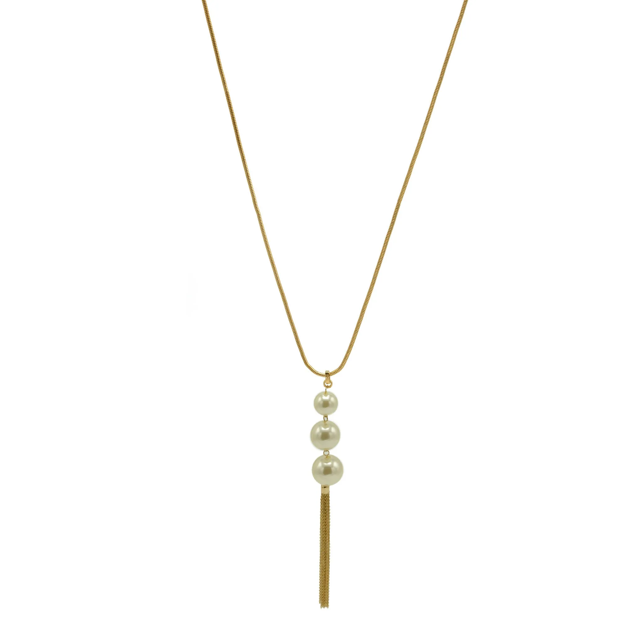 GOLD BIG CREAM PEARL LONG TASSEL NECKLACE #SQ466G (HF4-5)