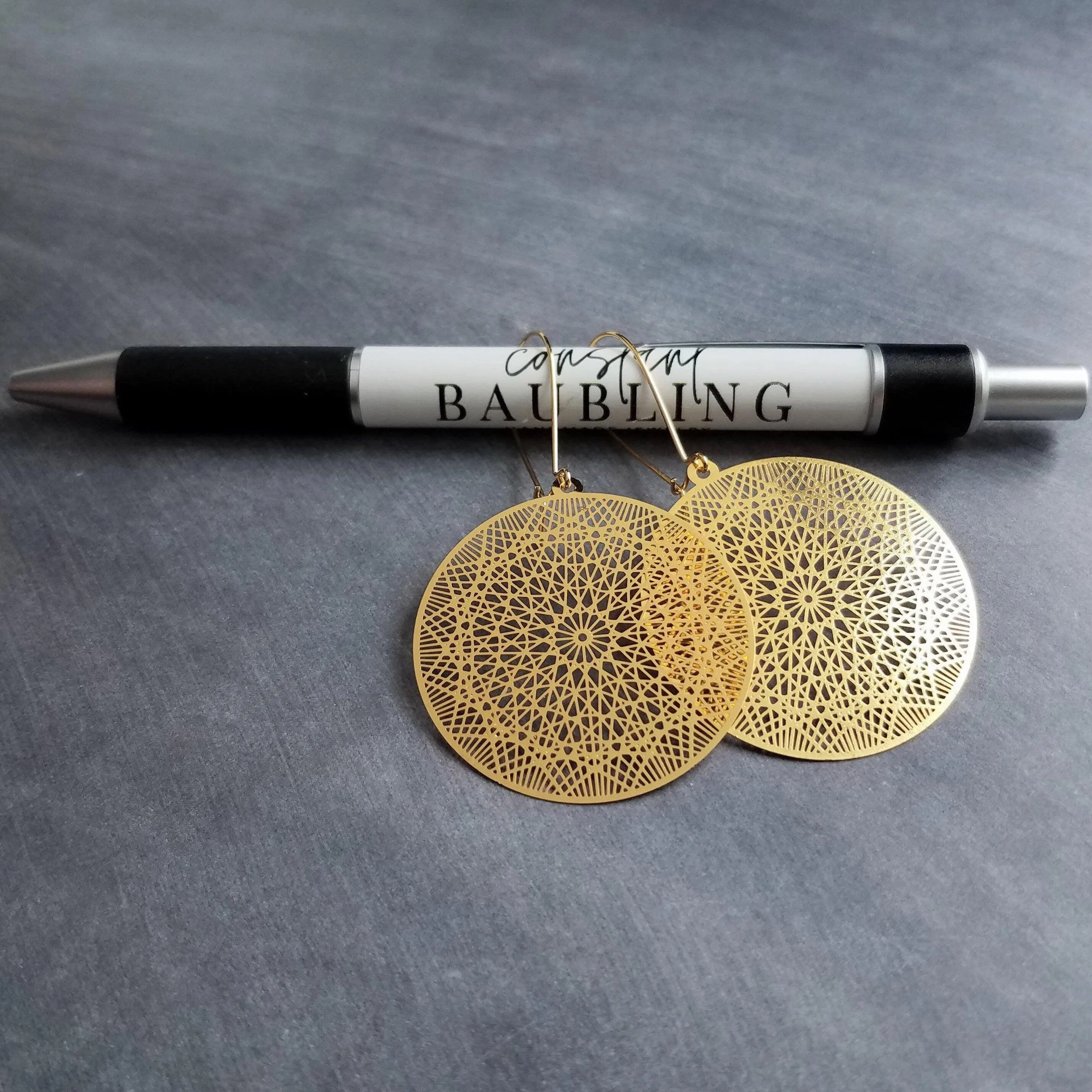 Gold Dreamcatcher Earrings, gold spiderweb earrings, spider web earring, dream catcher earring, gold filigree earrings, intricate cut out