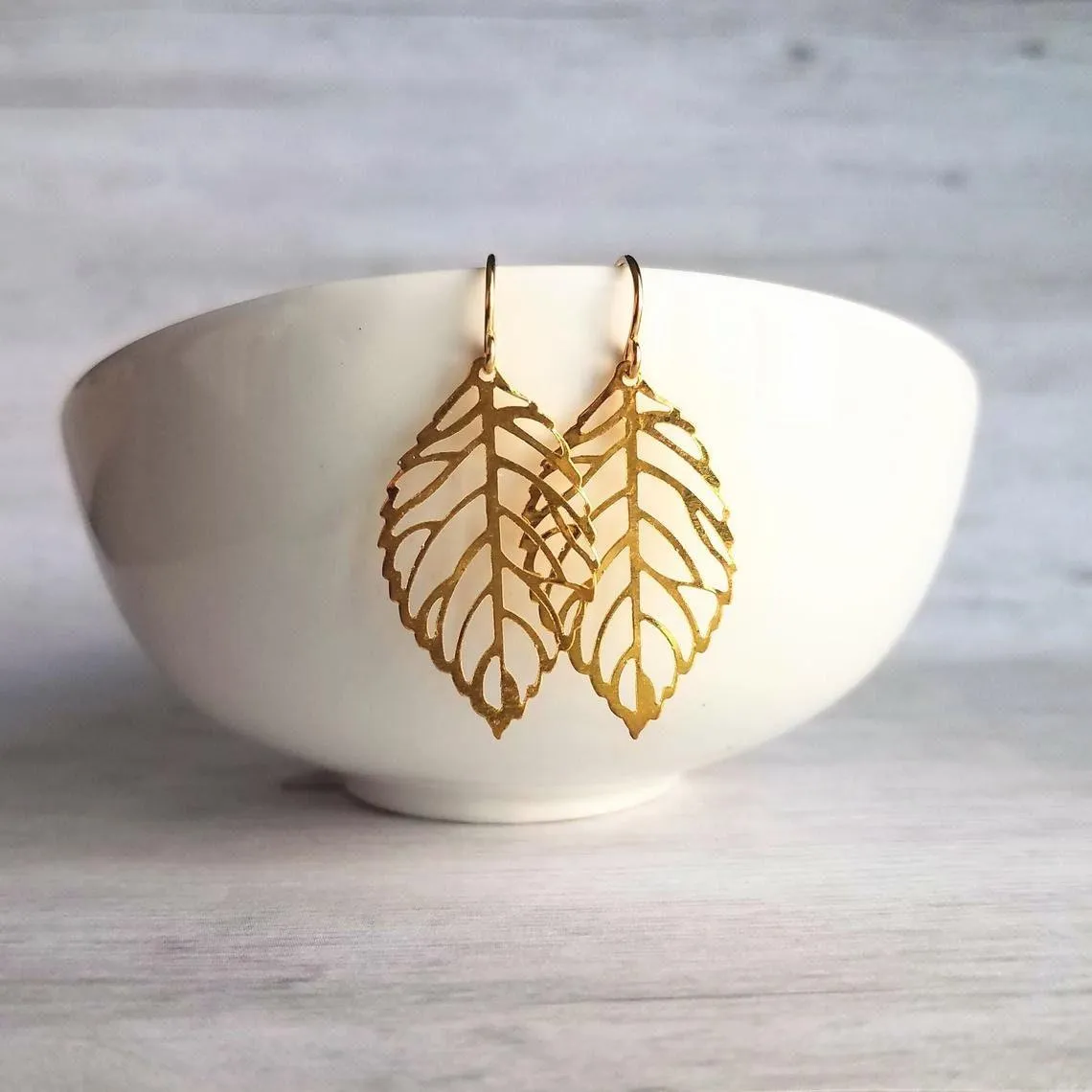 Gold Leaf Earrings, small delicate leaf earrings, modern gold leaf earring, gold filigree leaf earrings, 14K SOLID GOLD or fill hook upgrade