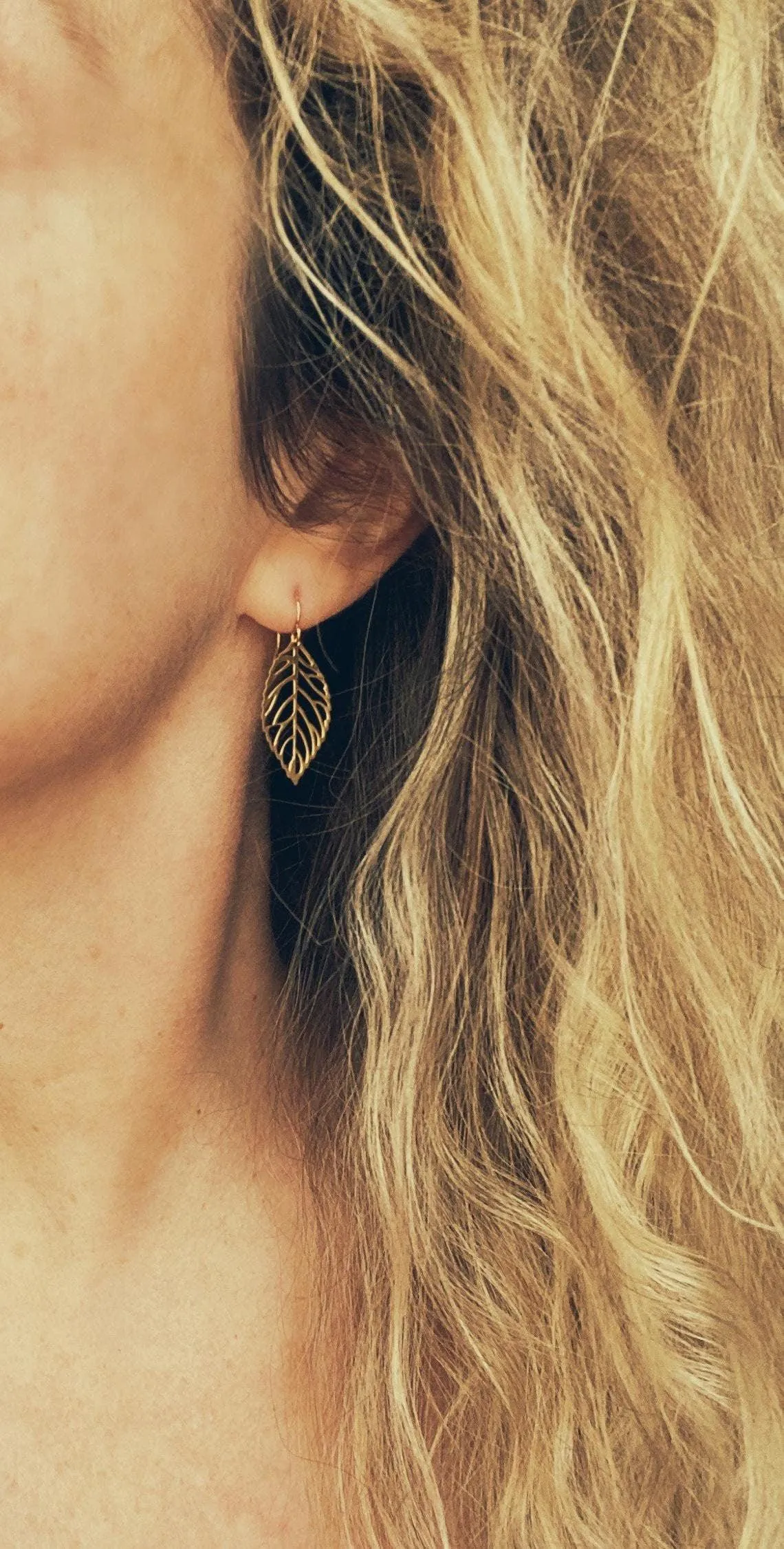 Gold Leaf Earrings, small delicate leaf earrings, modern gold leaf earring, gold filigree leaf earrings, 14K SOLID GOLD or fill hook upgrade