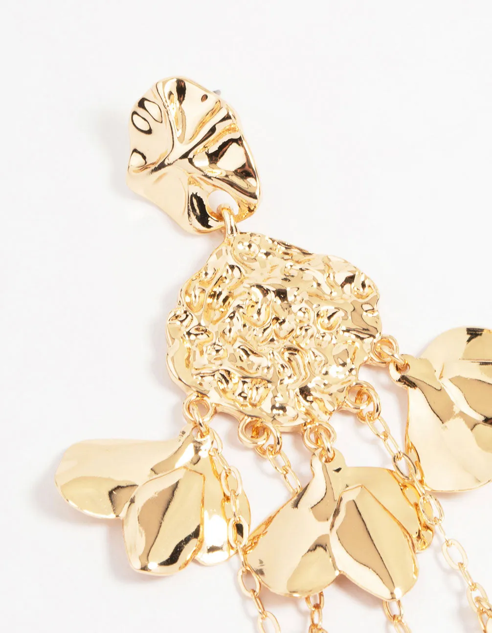 Gold Molten Petal Drop Earrings