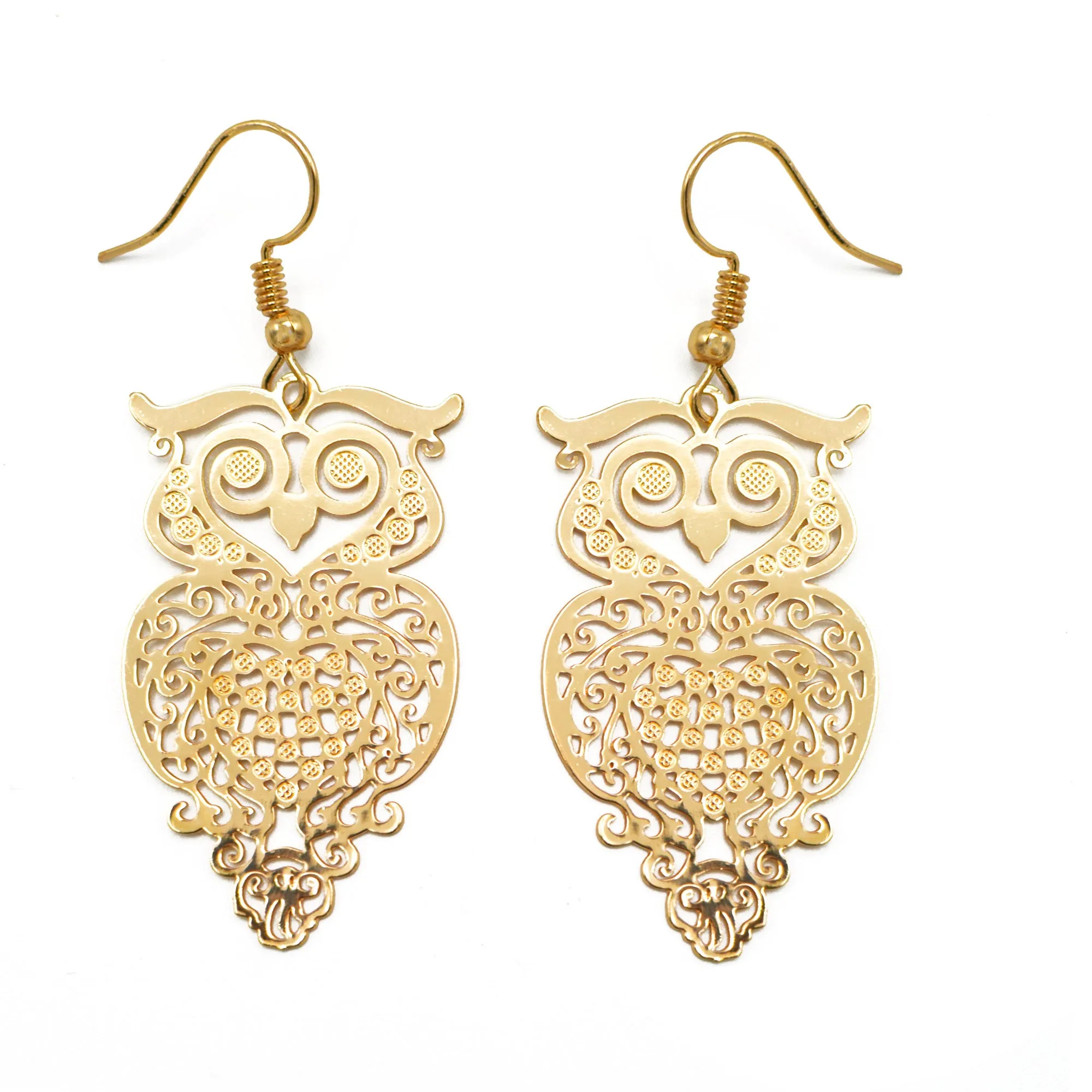 GOLD OWL FILIGREE LIGHT WEIGHT EARRINGS #SQ315-173734G (ME5)