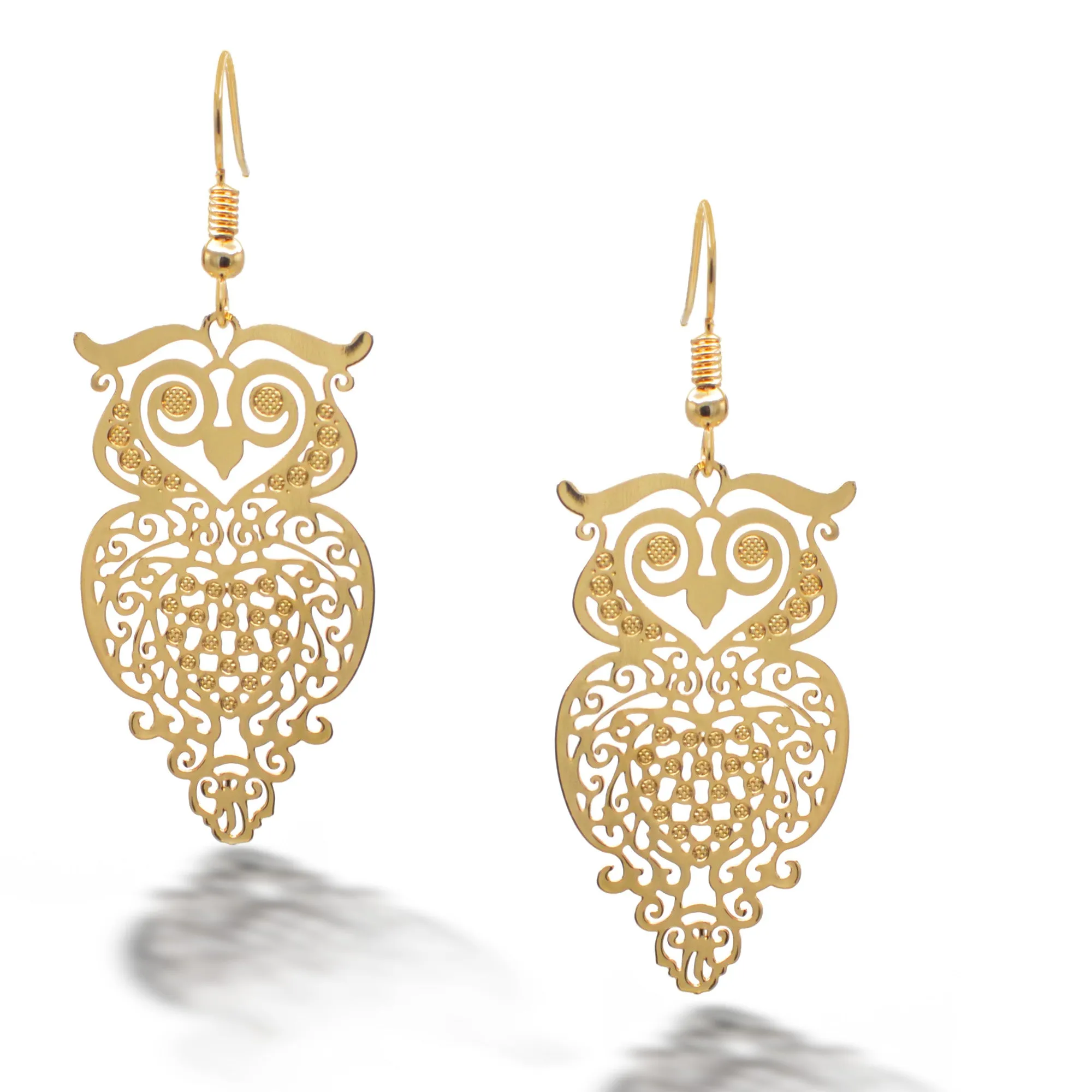 GOLD OWL FILIGREE LIGHT WEIGHT EARRINGS #SQ315-173734G (ME5)