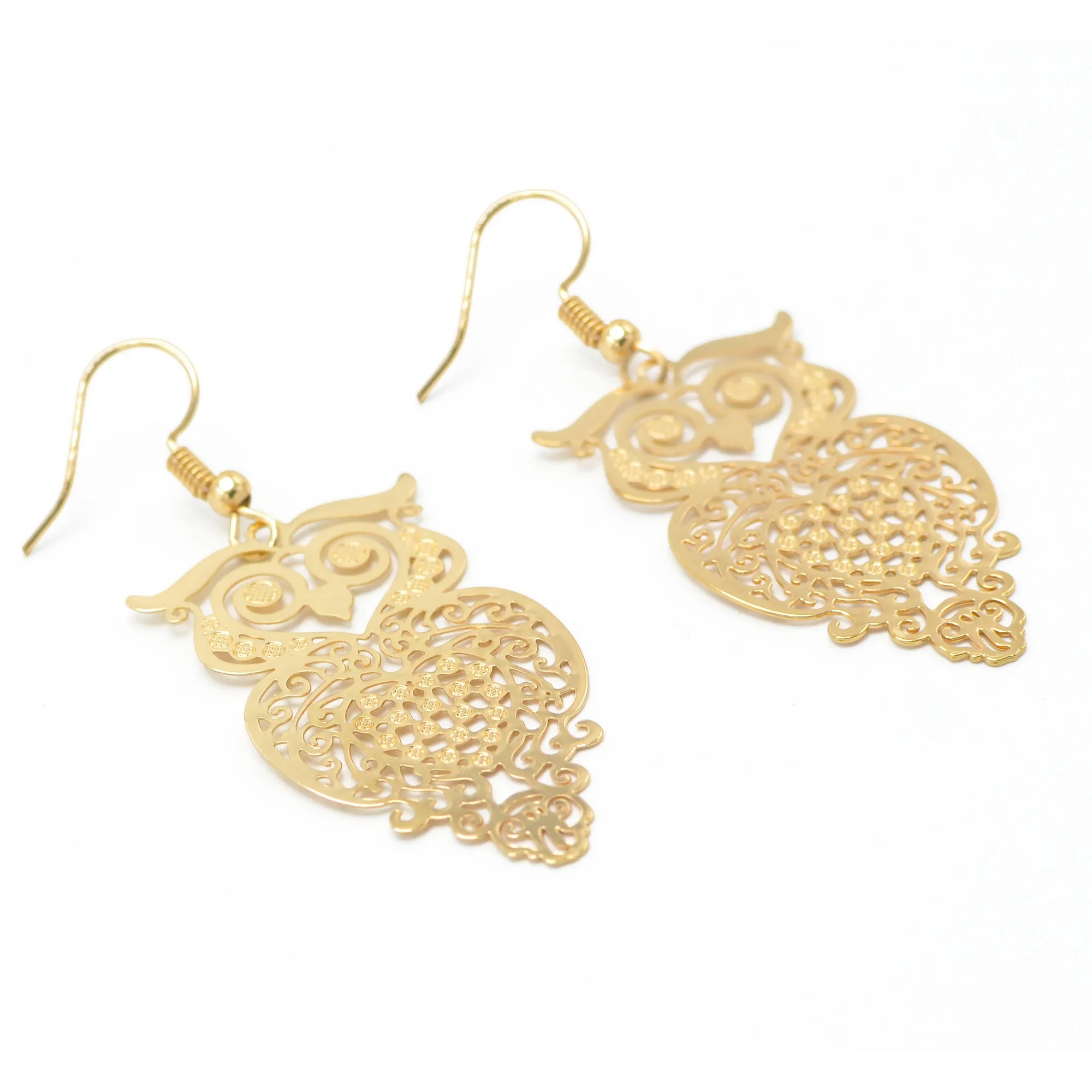 GOLD OWL FILIGREE LIGHT WEIGHT EARRINGS #SQ315-173734G (ME5)