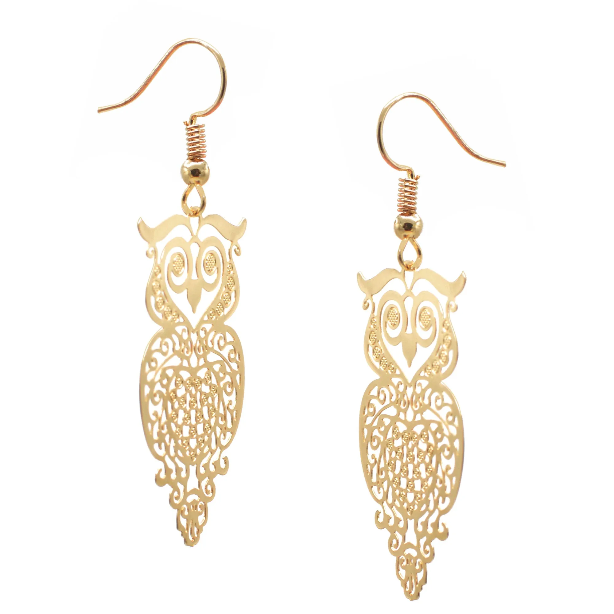 GOLD OWL FILIGREE LIGHT WEIGHT EARRINGS #SQ315-173734G (ME5)