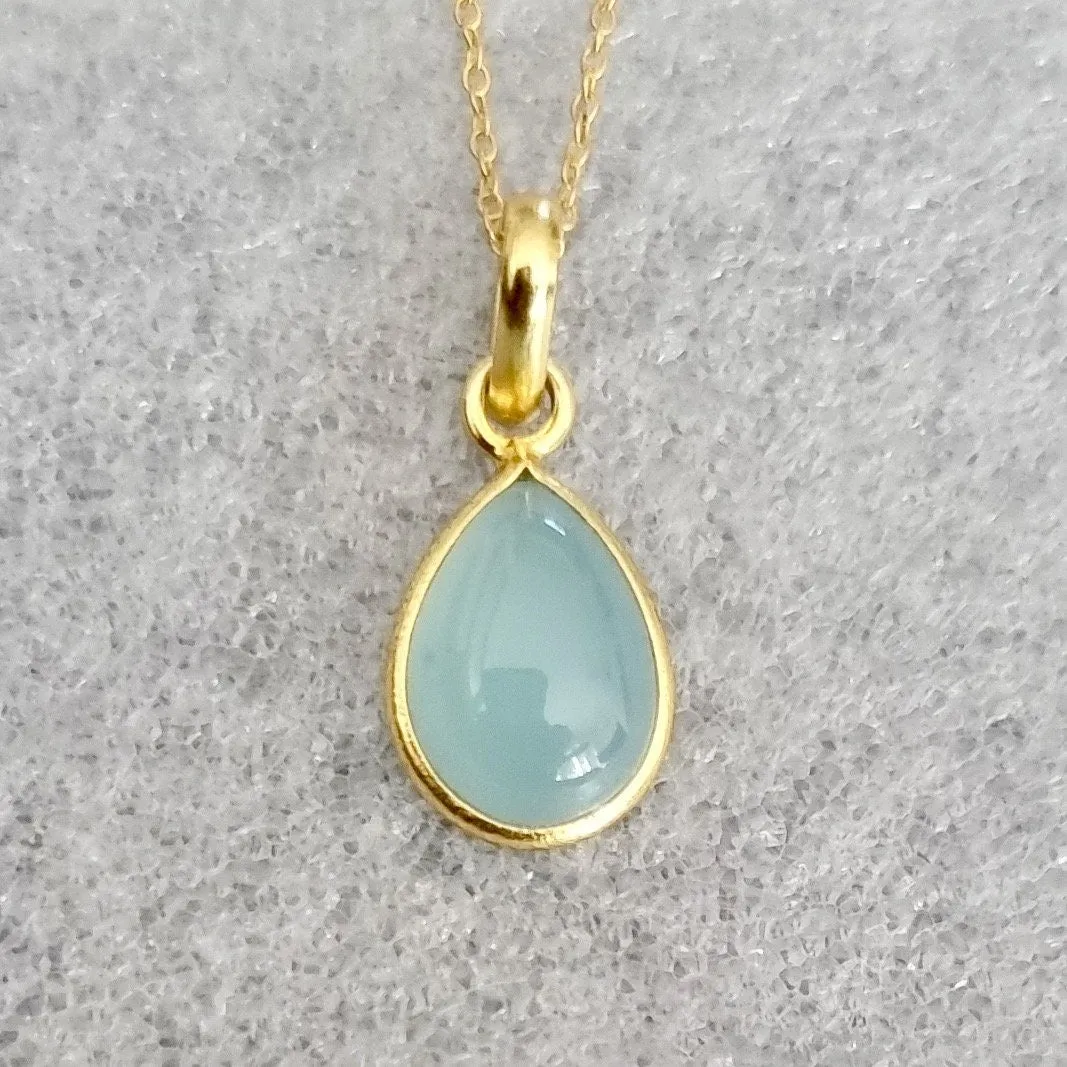 Gold Plated 925 Silver Teardrop Aqua Chalcedony Earrings, E94C