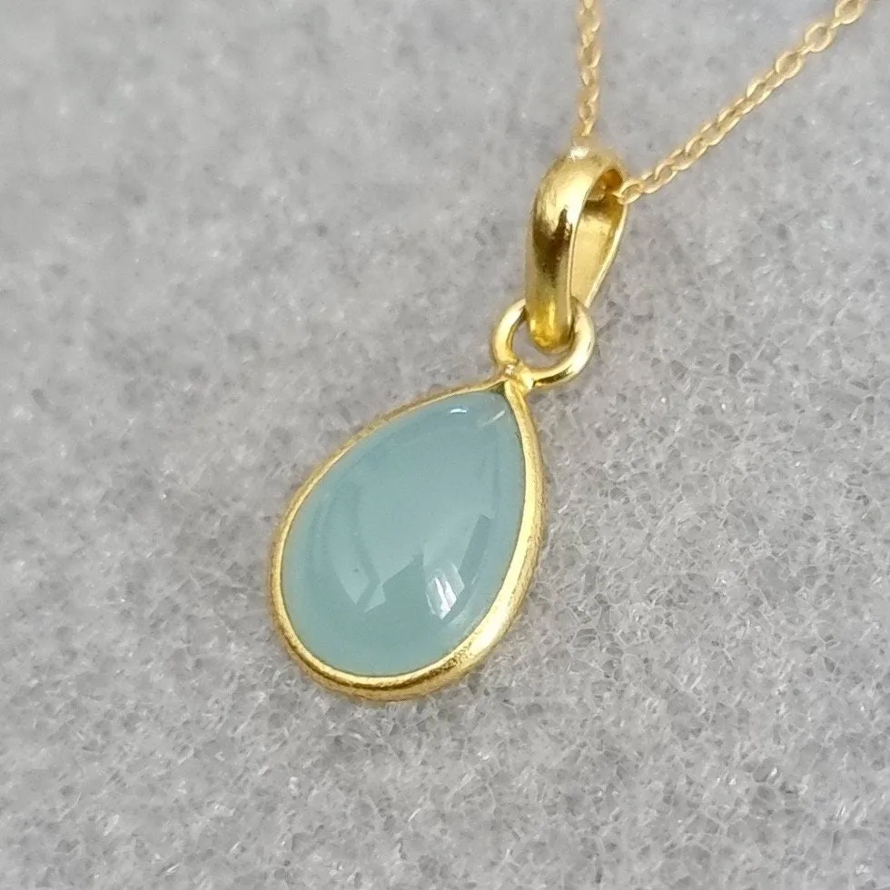 Gold Plated 925 Silver Teardrop Aqua Chalcedony Earrings, E94C