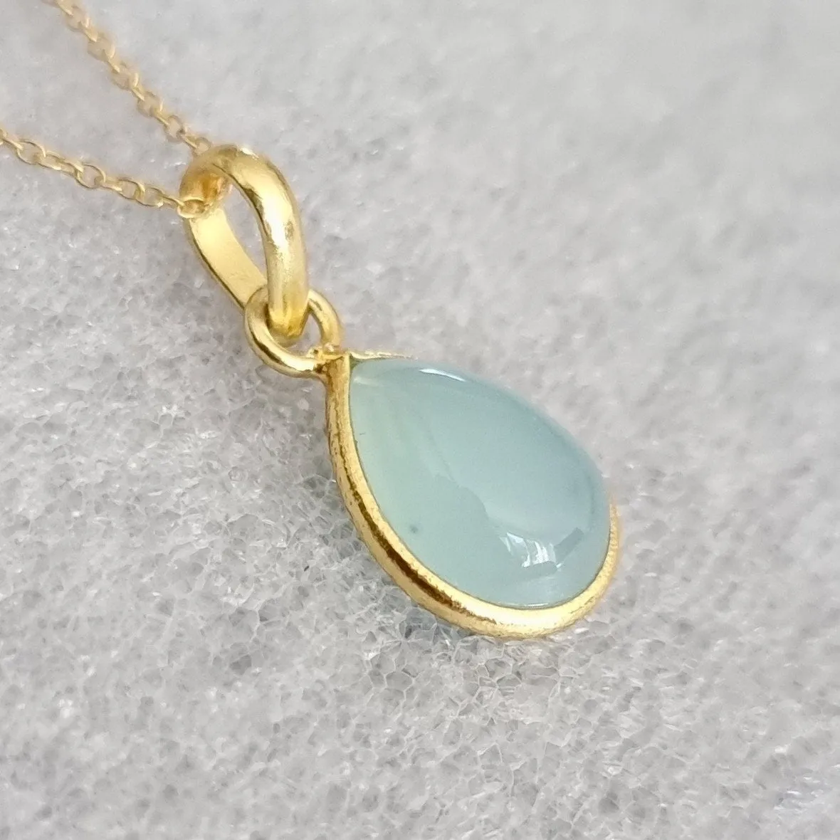 Gold Plated 925 Silver Teardrop Aqua Chalcedony Earrings, E94C