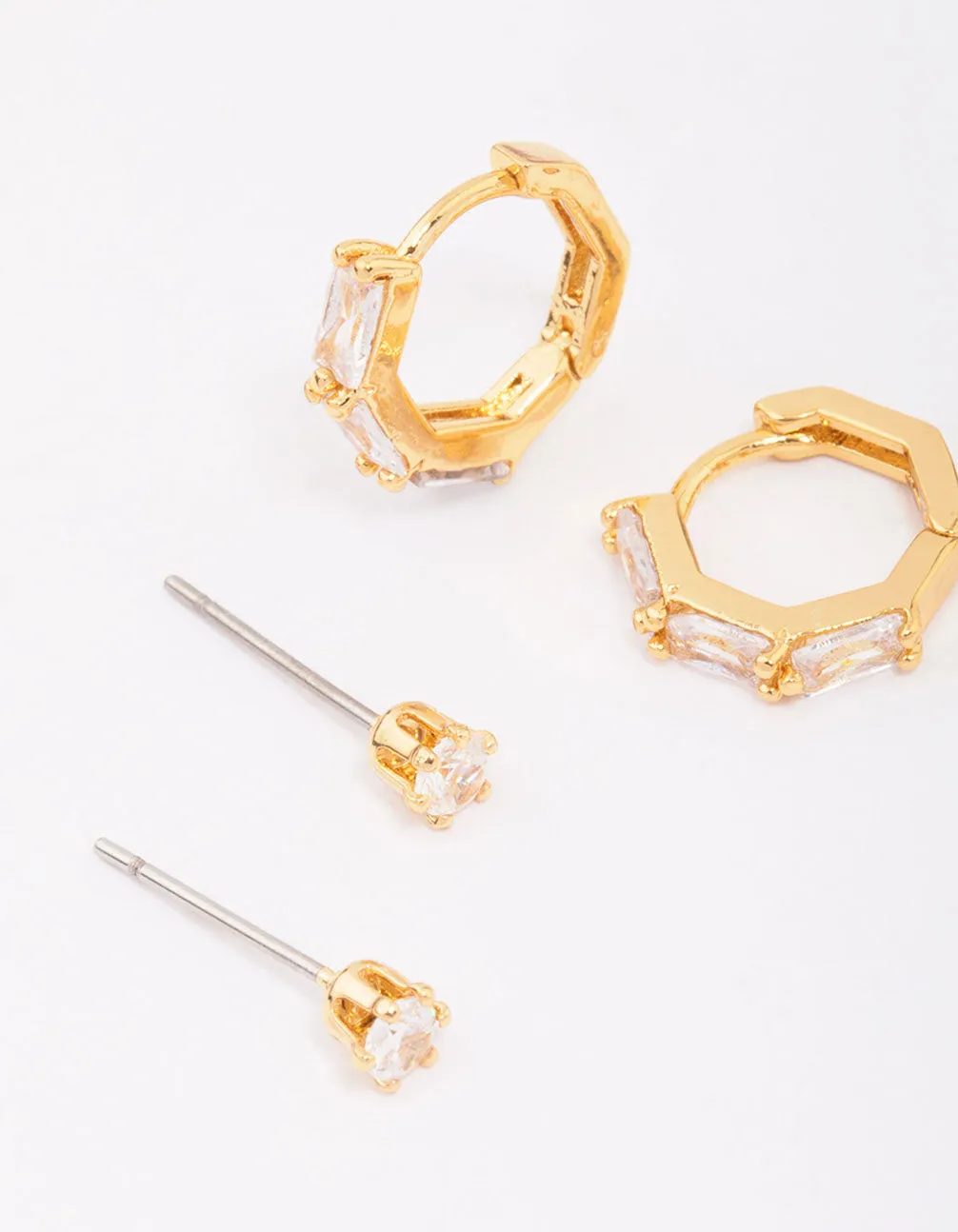 Gold Plated Brass Baguette Gold Ball Earring 6-Pack