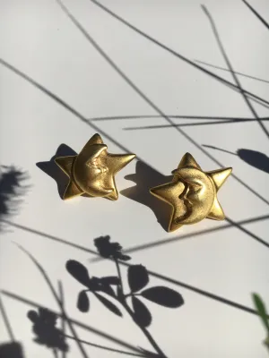 Gold Tone Moon Star Earrings