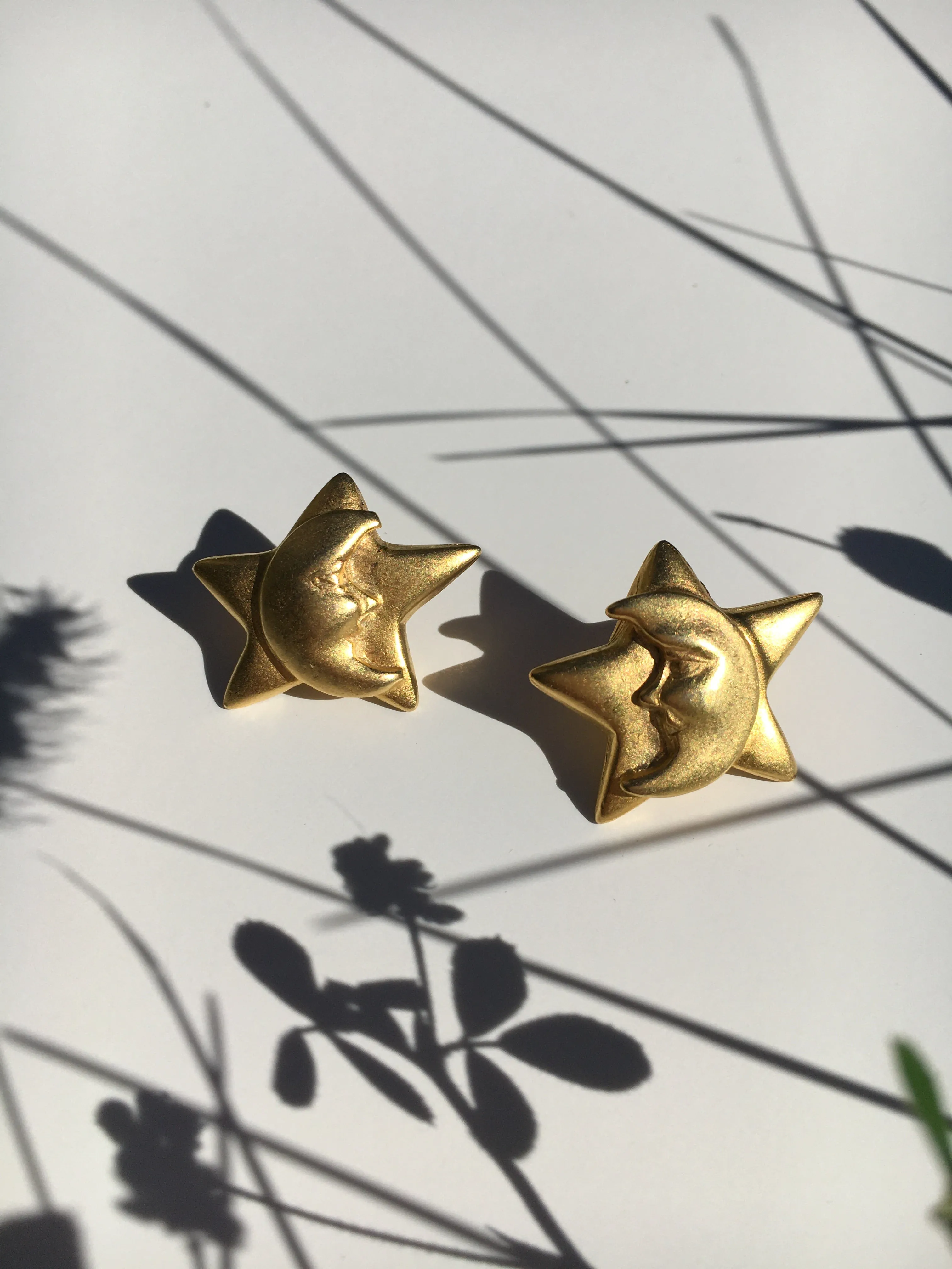 Gold Tone Moon Star Earrings