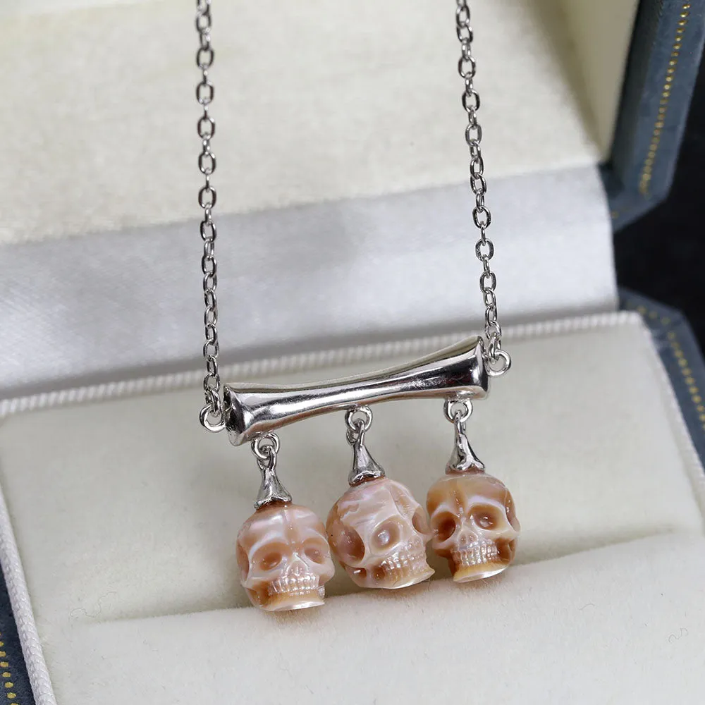 Gothic Three Stone Pearl Skulls Necklace