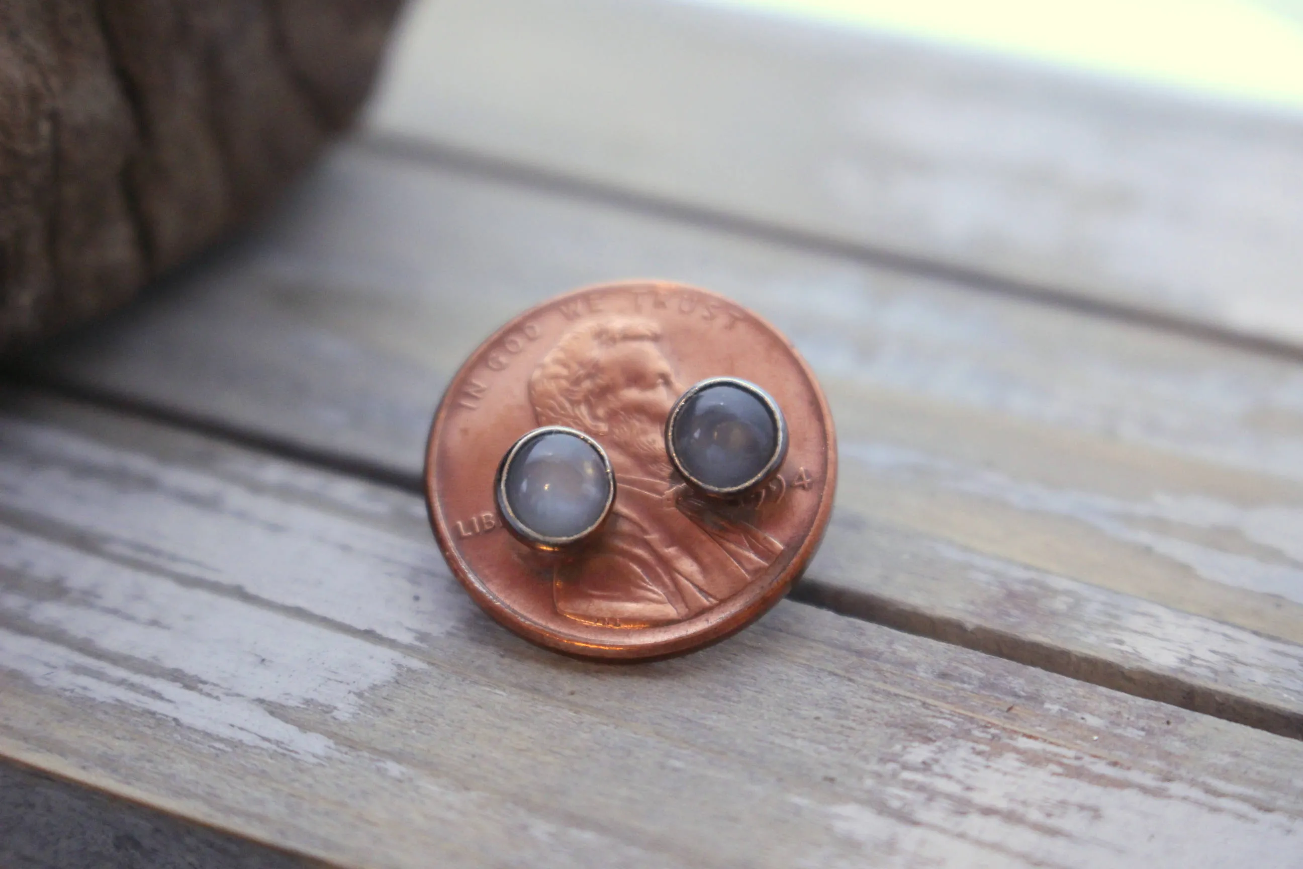 Gray Moonstone Stud Earrings - 5mm