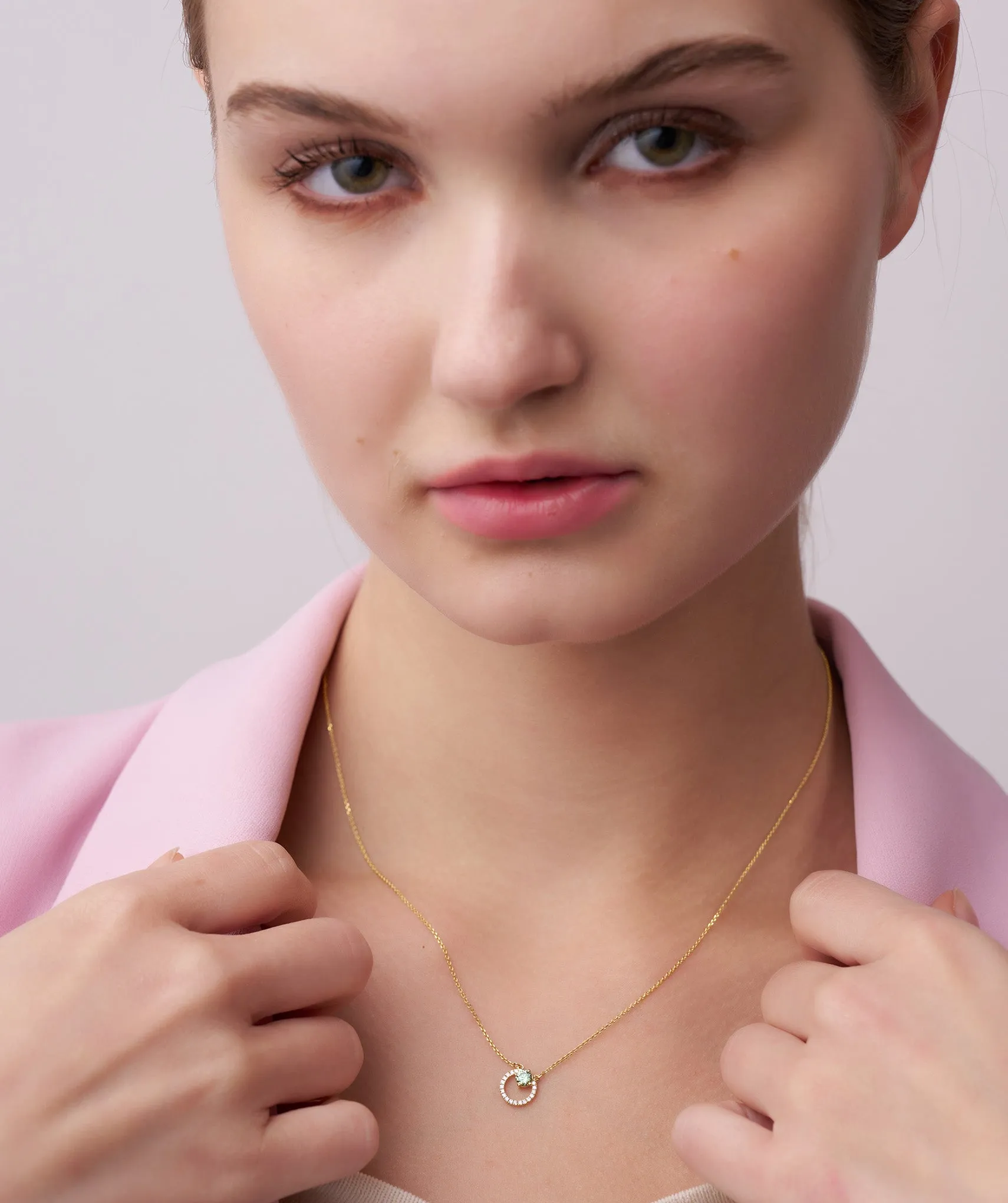 Green Gemstone & Diamond Circle Necklace