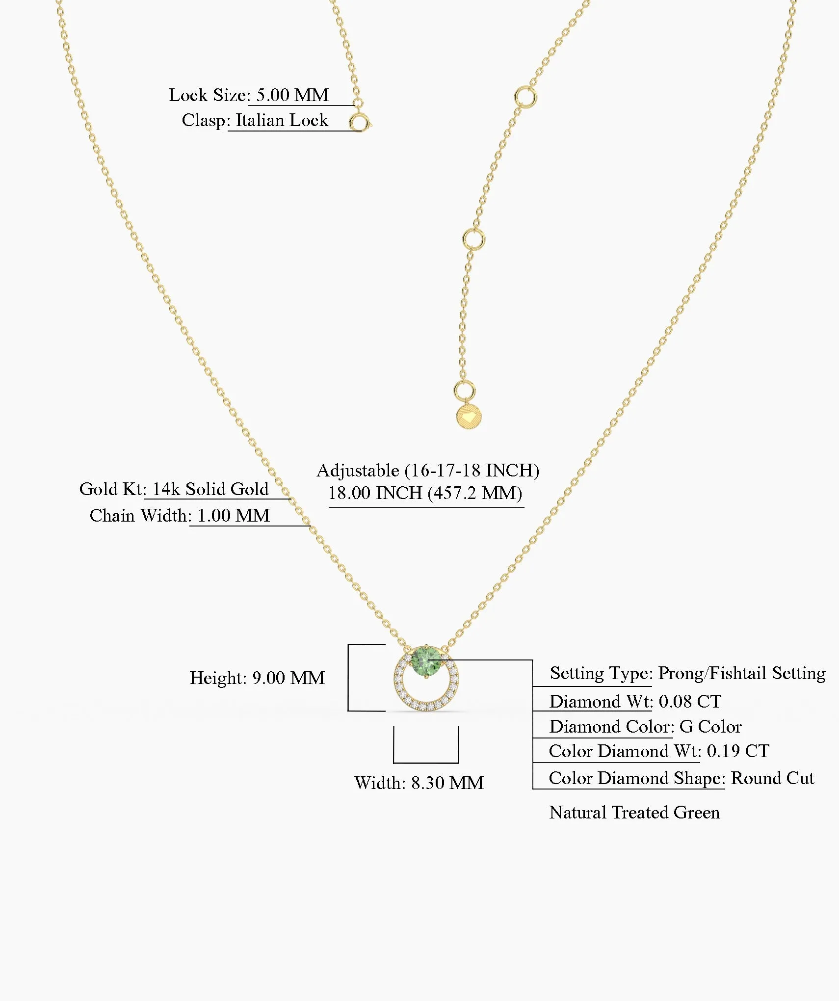 Green Gemstone & Diamond Circle Necklace