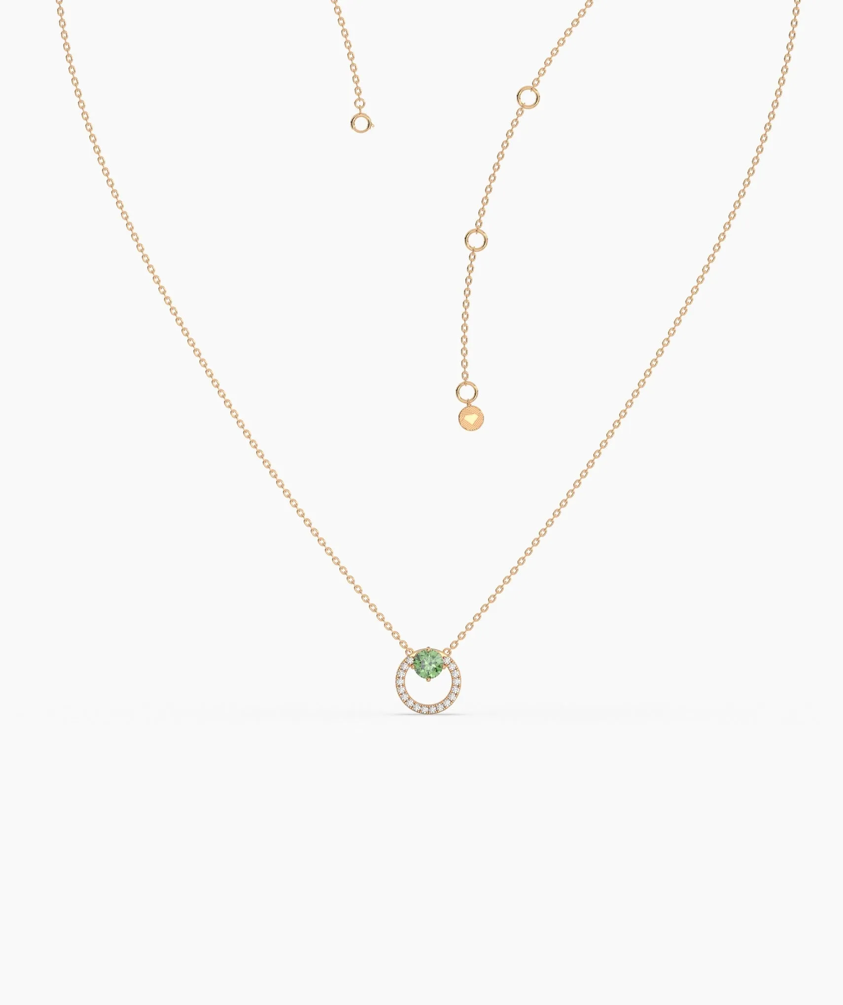 Green Gemstone & Diamond Circle Necklace
