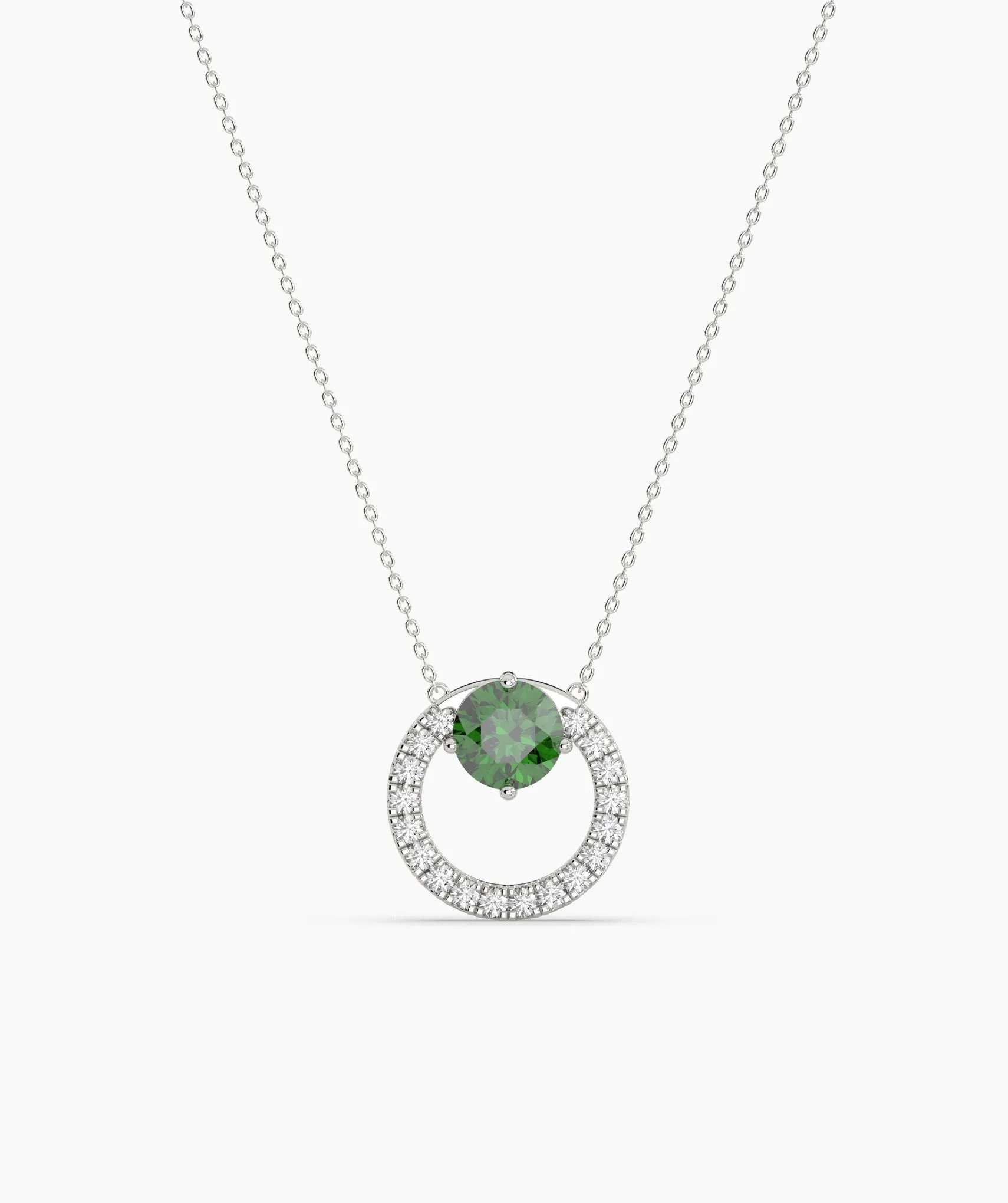 Green Gemstone & Diamond Circle Necklace