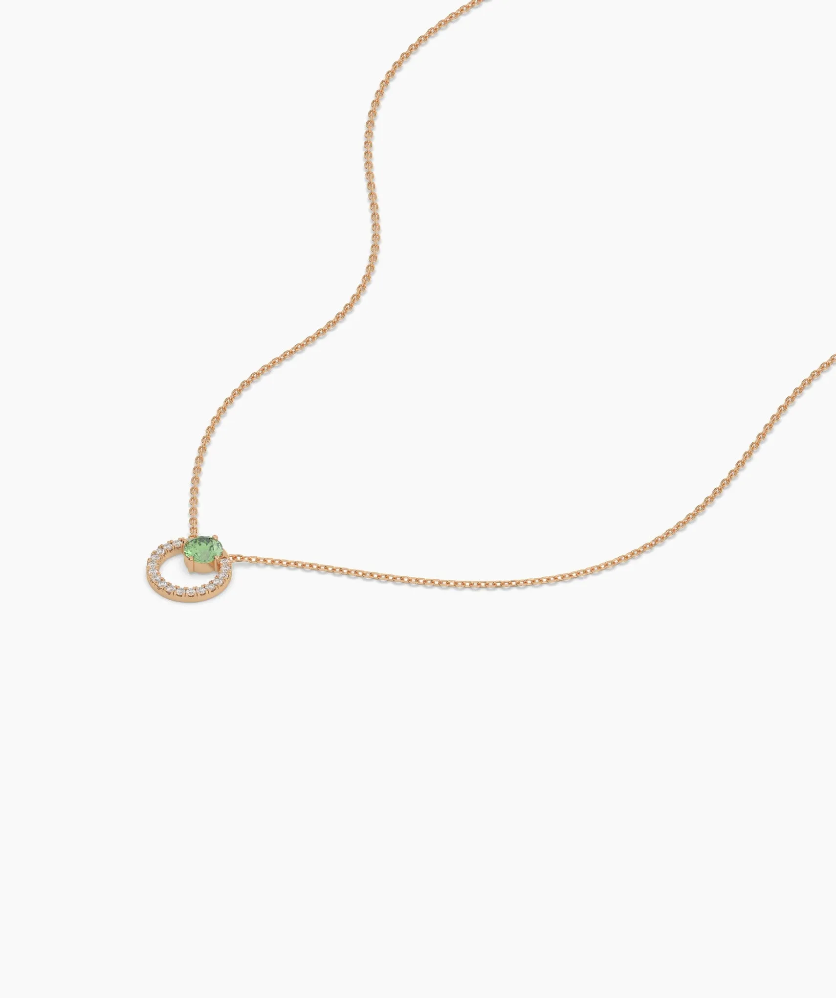 Green Gemstone & Diamond Circle Necklace