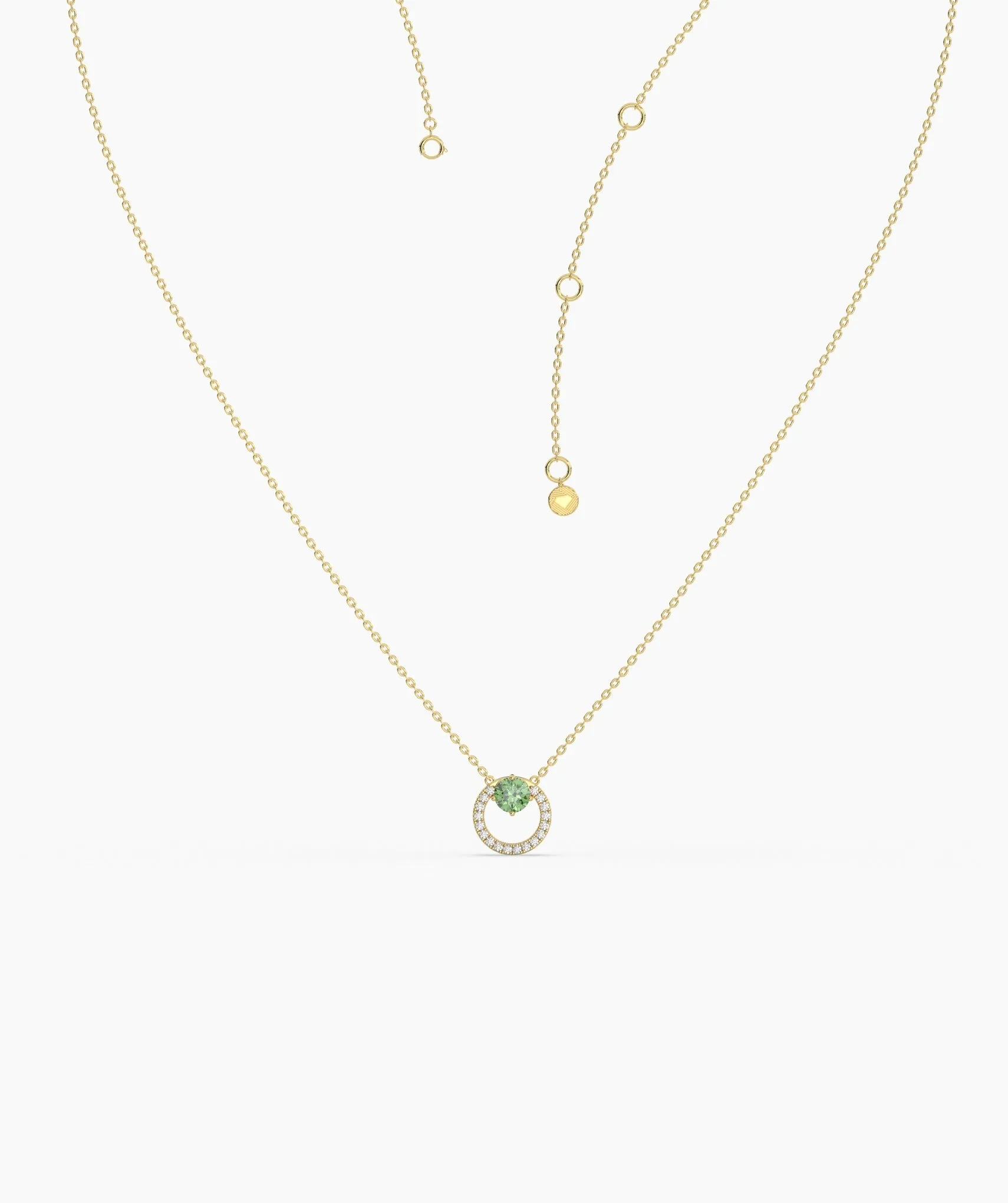 Green Gemstone & Diamond Circle Necklace