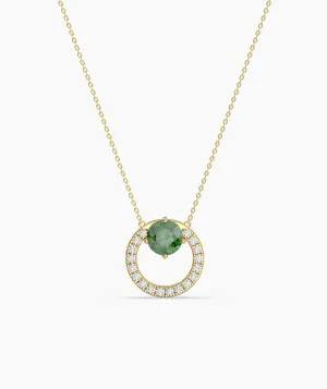 Green Gemstone & Diamond Circle Necklace